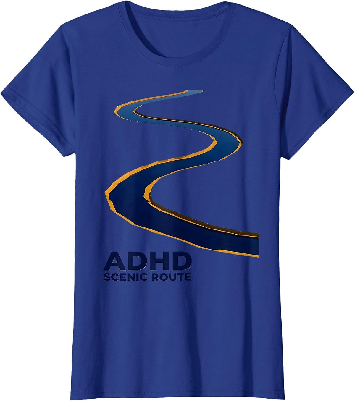 Women's ADHD Scenic Route Editorial Conceptual Neurodiversity T-Shirt - Royal Blue