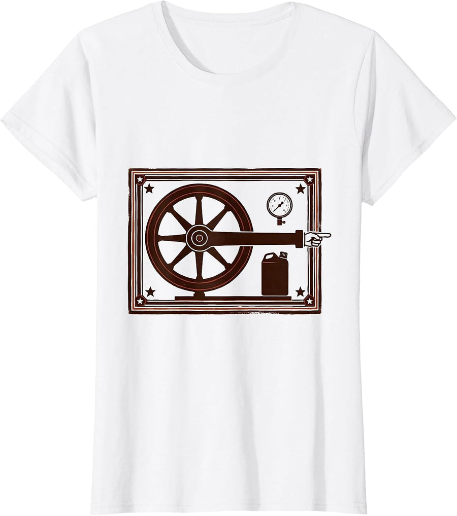 Women's Steam Locomotive Engine Vintage Train Enthusiast Retro T-Shirt - White