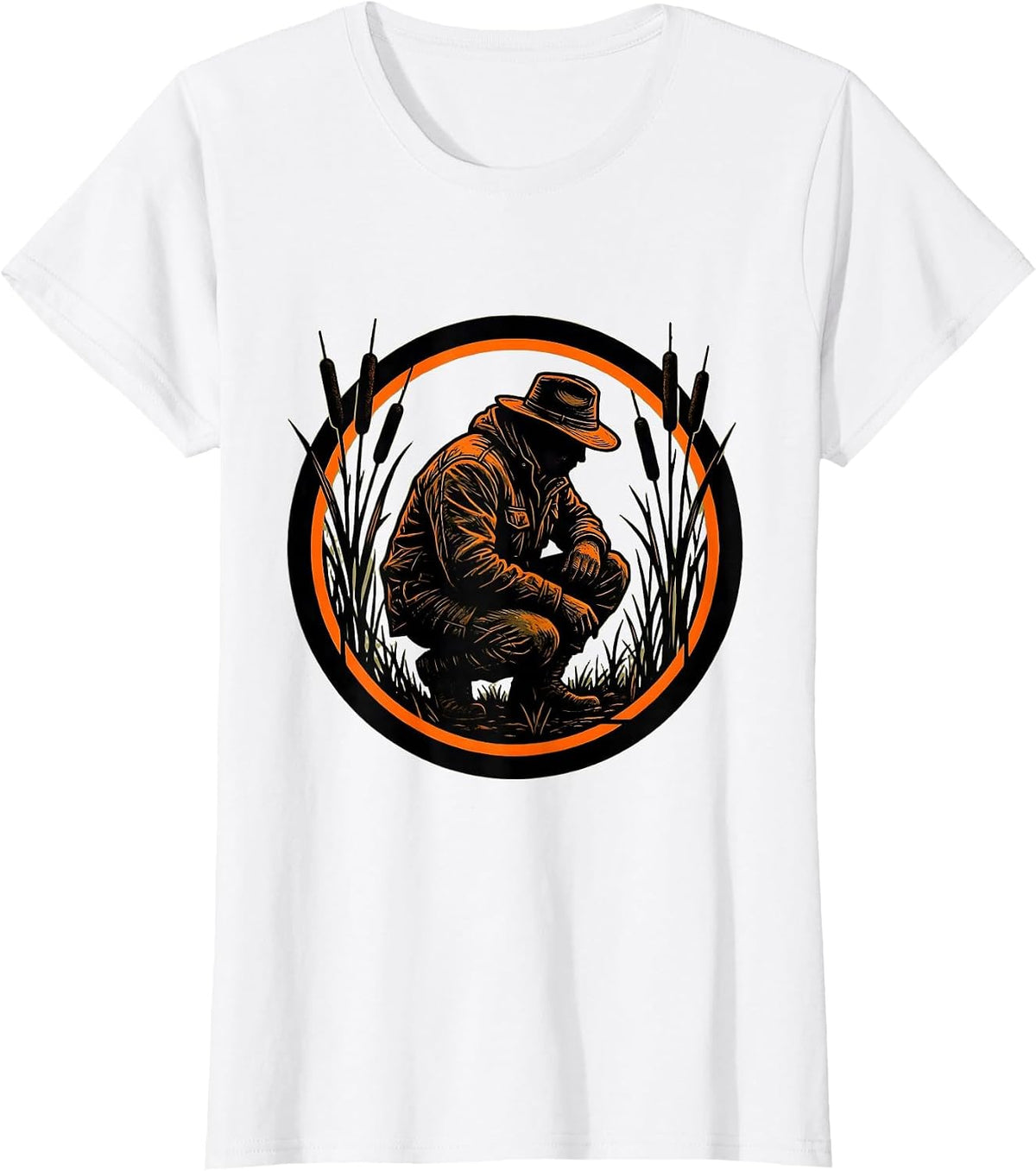 Women's Camo Duck Hunter in Marsh Reeds Illustration T-Shirt - White