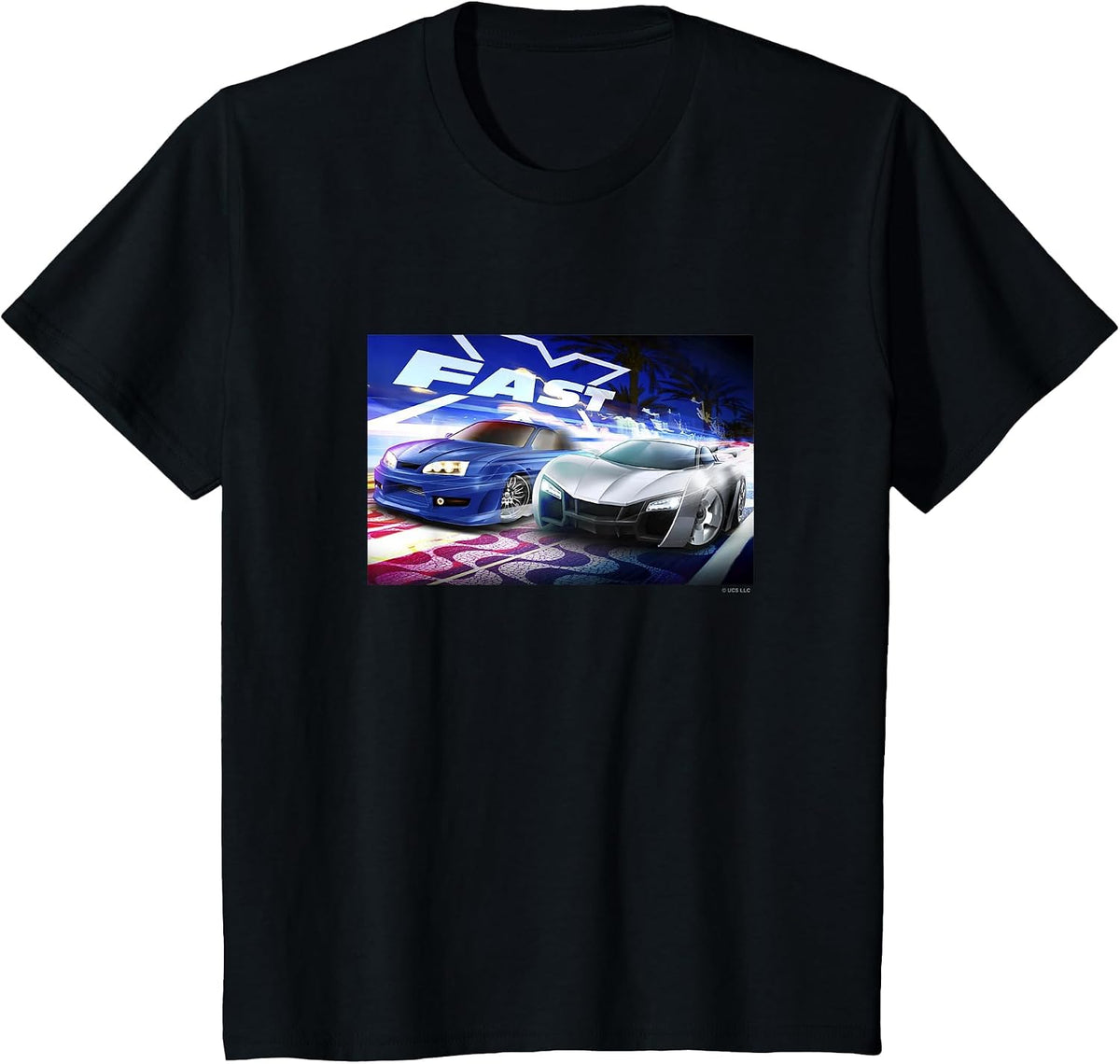 Fast X Drag Race Neon Color Photo Panel T-Shirt - Black