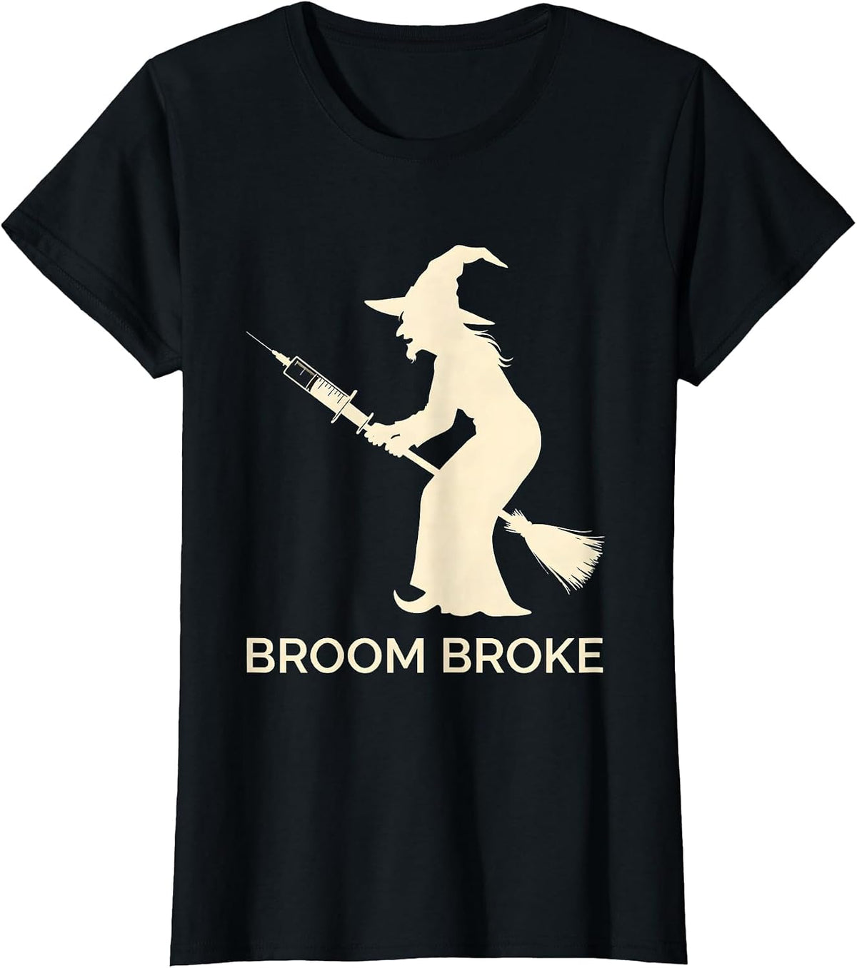 Women's Witch Hat Nurse Halloween Work Humor T-Shirt - Black