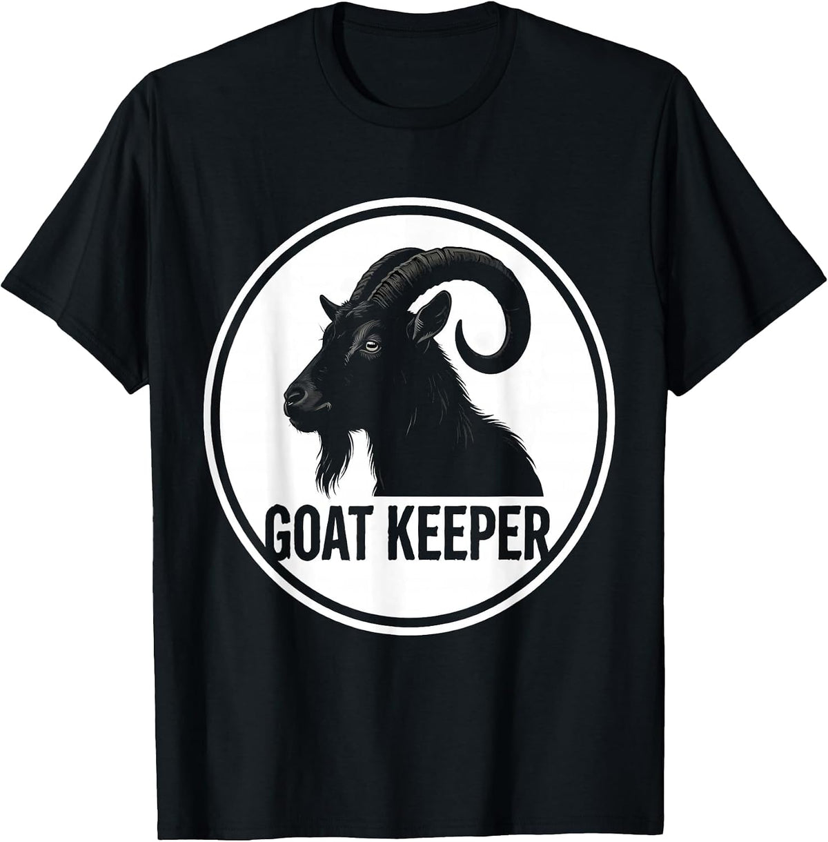 Men's Goat Keeper Badge Patch Line Art Icon Outline Gift T-Shirt - Black