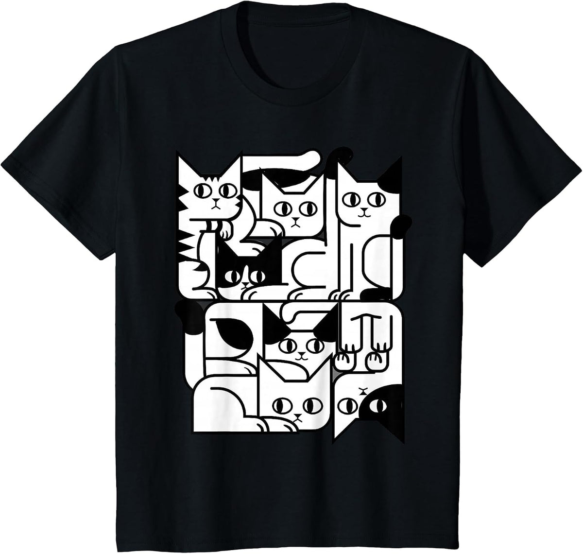 Geometric Cat Silhouette Abstract Kitten Classic Cute Cat T-Shirt - Black