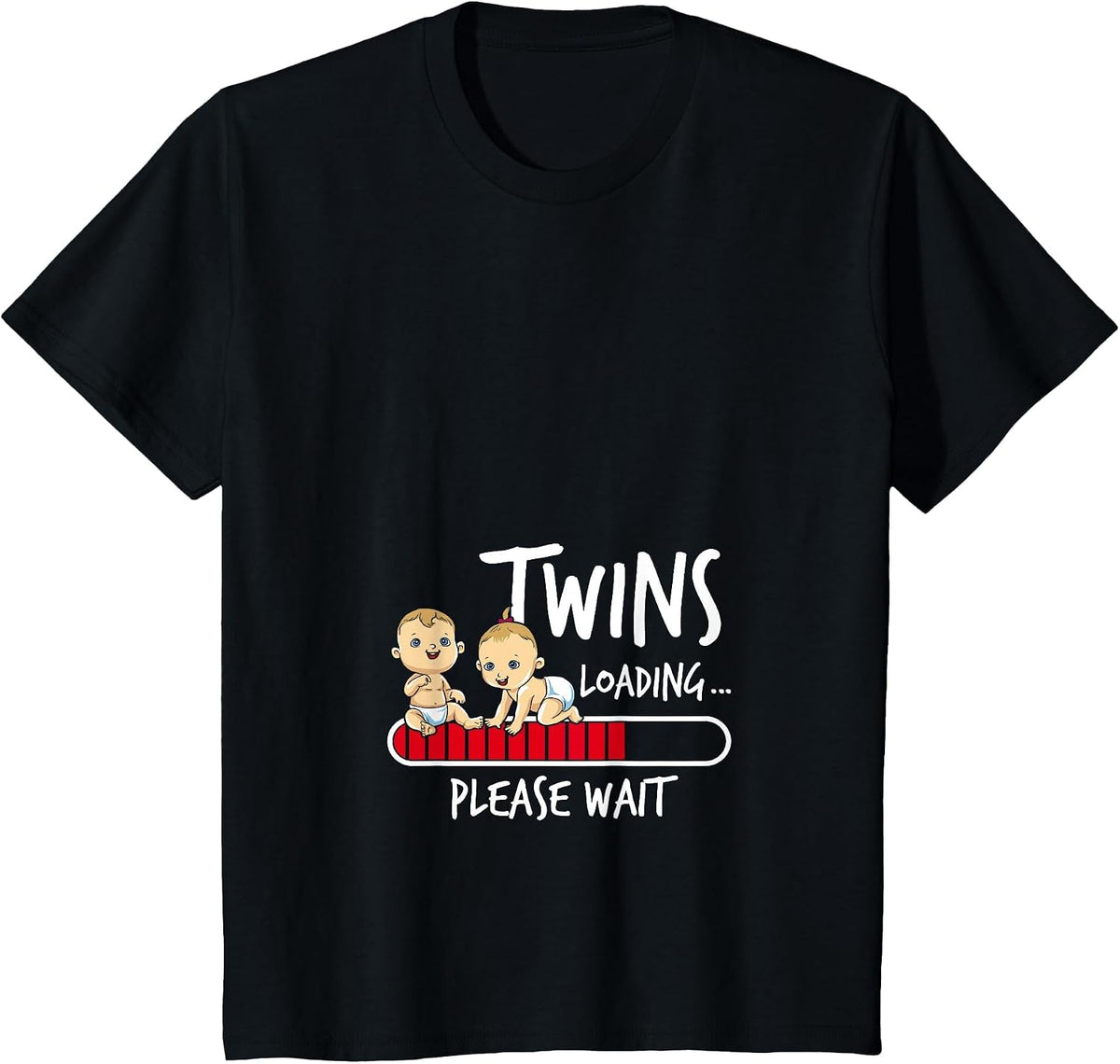 Twins Loading Please Wait T Shirt Pregnancy Announcement T-Shirt - Black