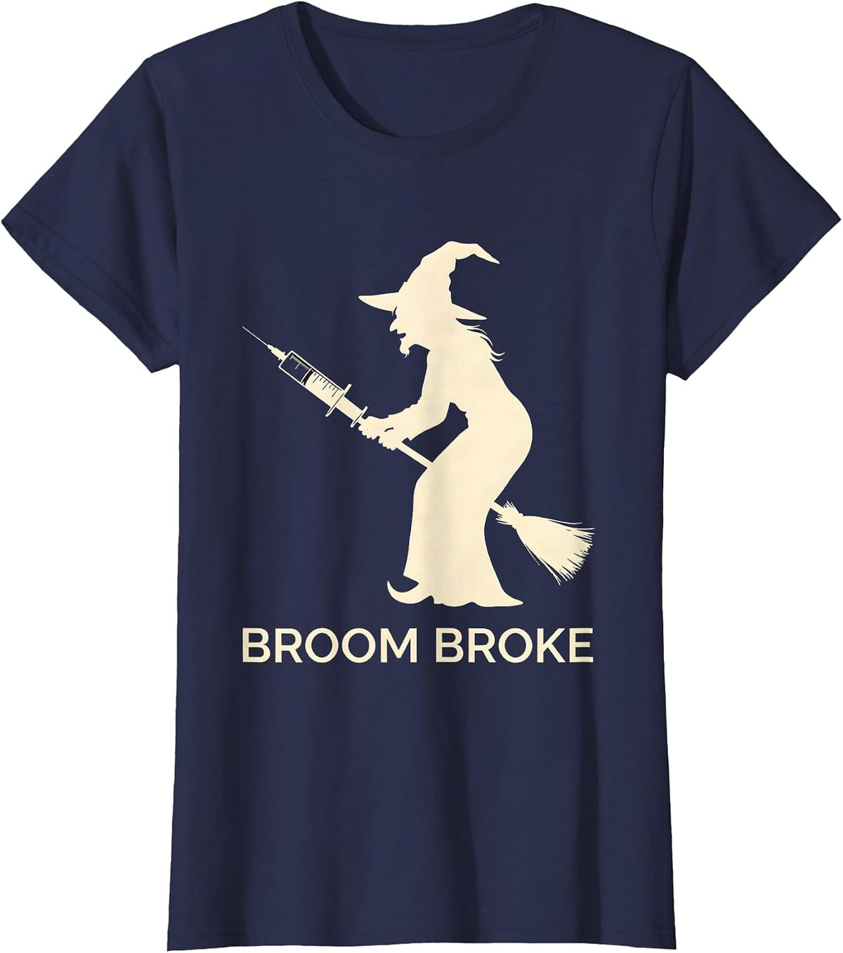 Women's Witch Hat Nurse Halloween Work Humor T-Shirt - Navy Blue