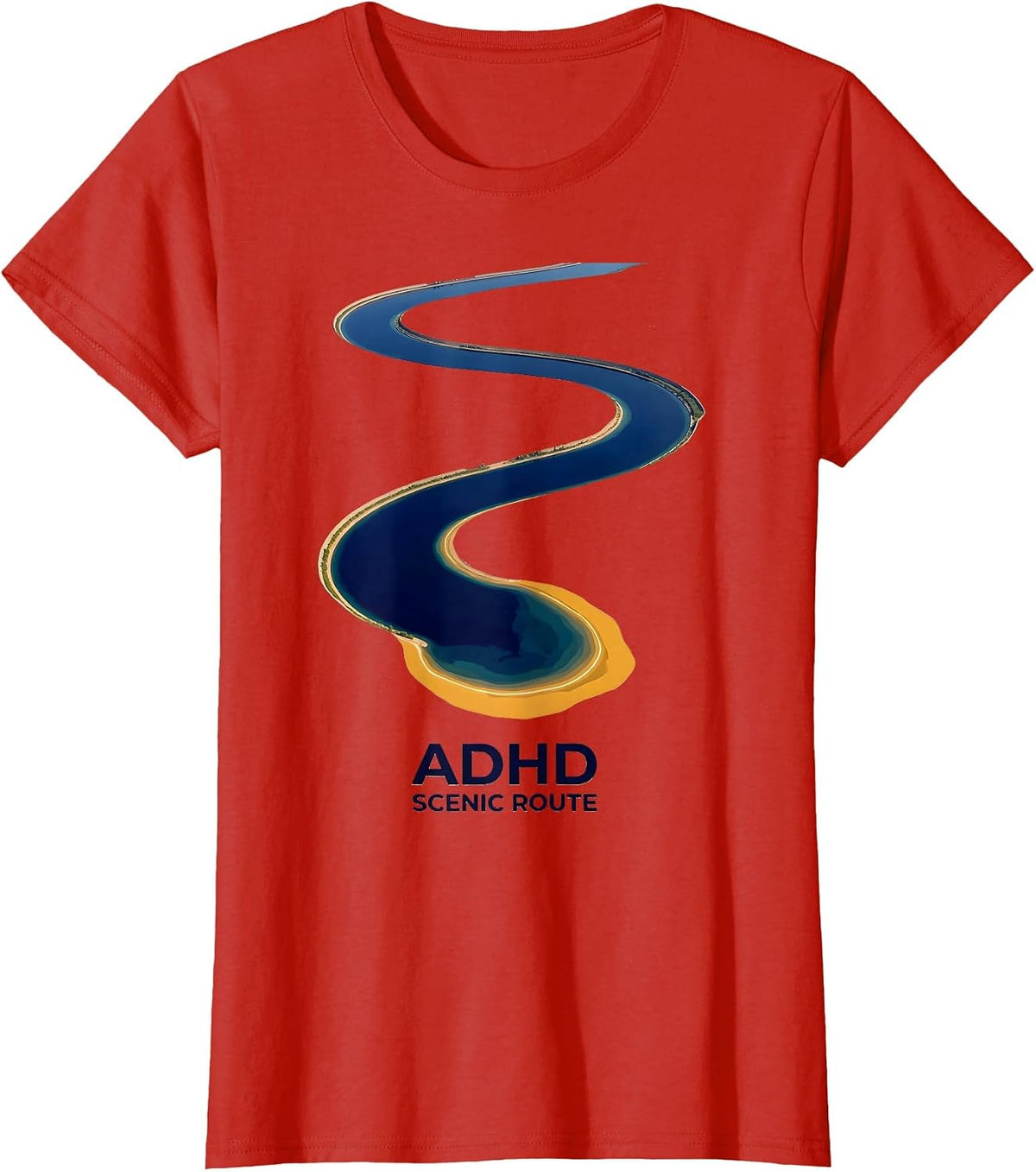 Women's ADHD Scenic Route Editorial Conceptual Neurodiversity T-Shirt - Red