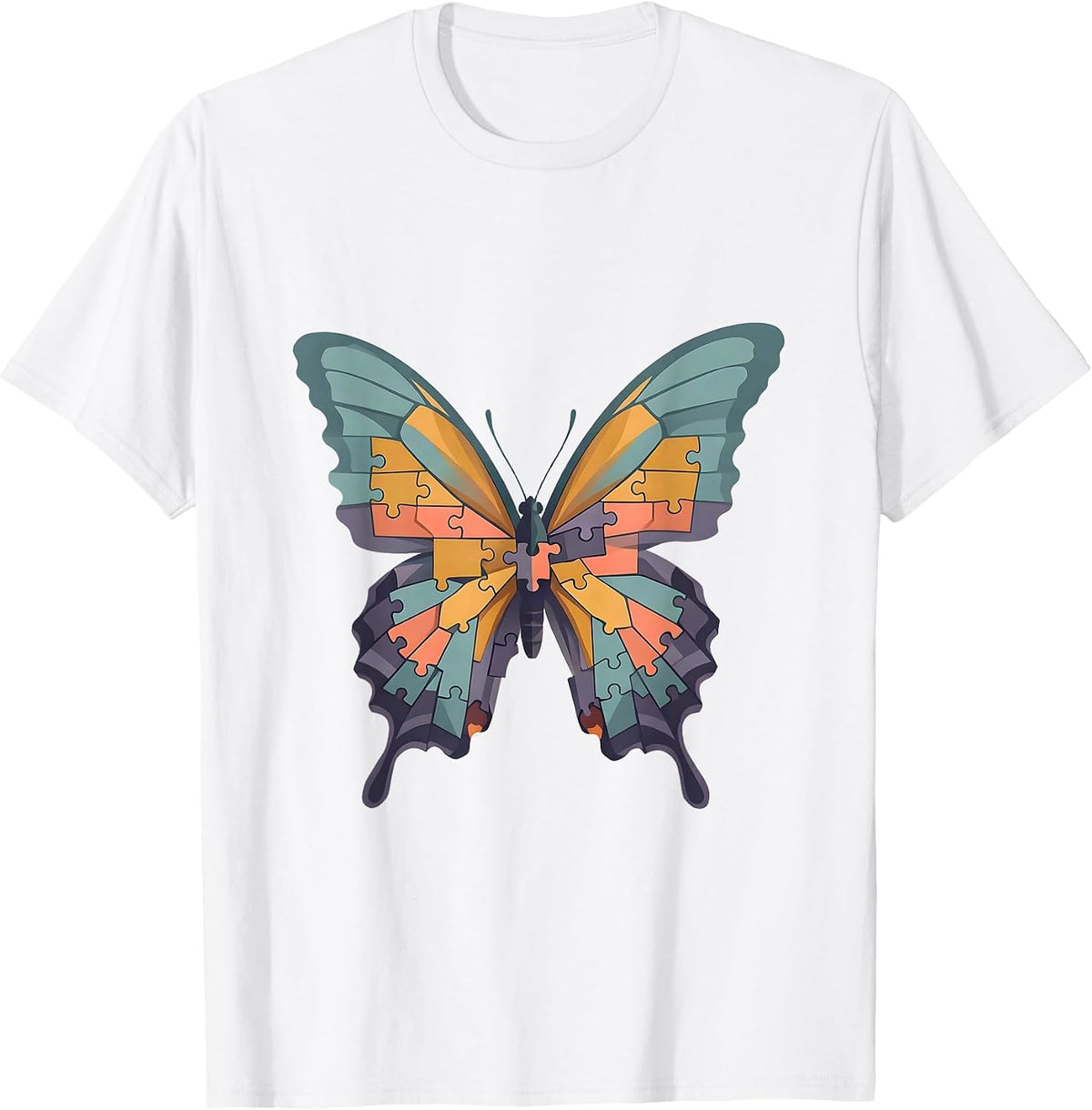 Men's Neurodiversity Butterfly Geometric Puzzle Art T-Shirt - White