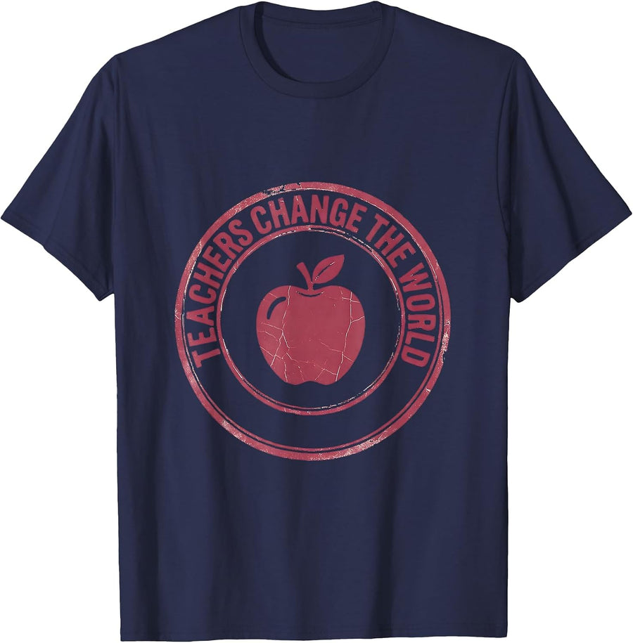 Teachers Change The World First Day of School Design T-Shirt - Navy Blue