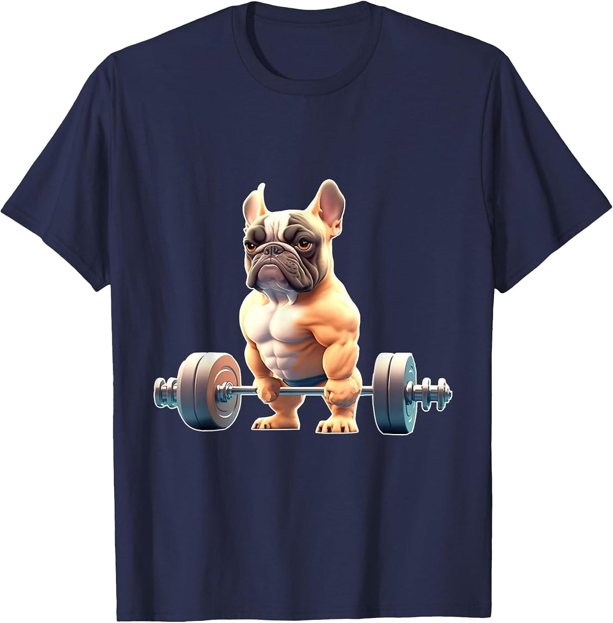 Funny French Bulldog Bodybuilding Gym Frenchie Weightlifter T-Shirt - Navy Blue