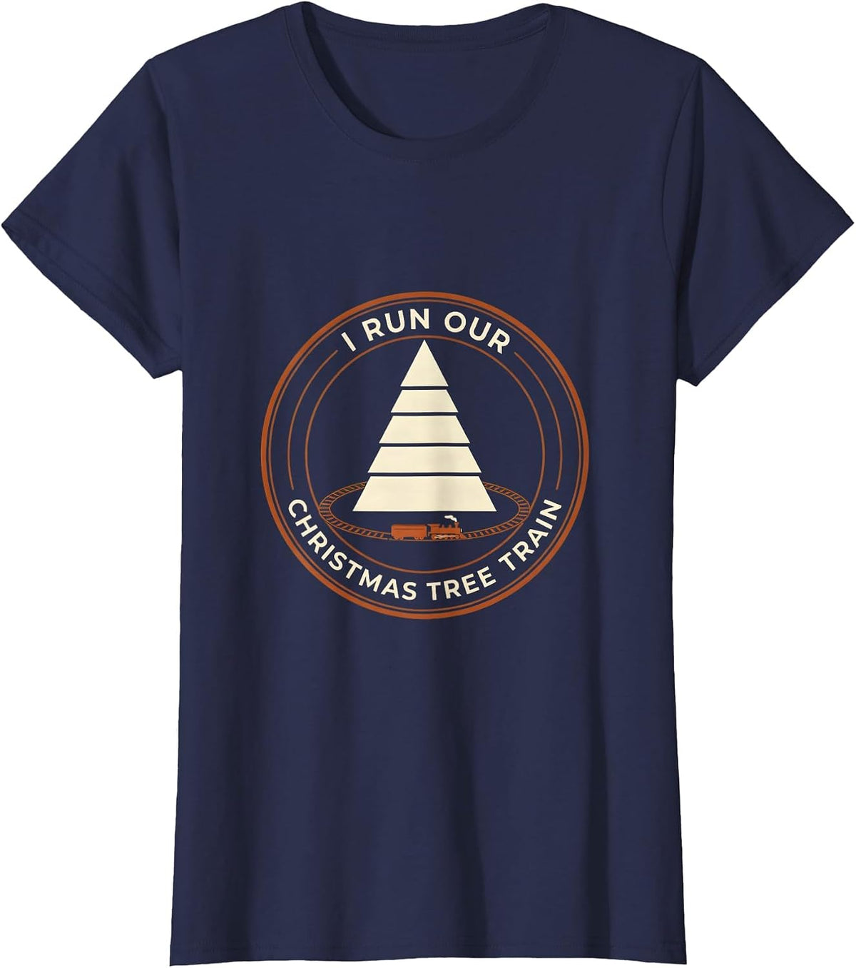 Women's I Run Our Christmas Tree Train Funny Train Hobbyist Vintage T-Shirt - Navy Blue