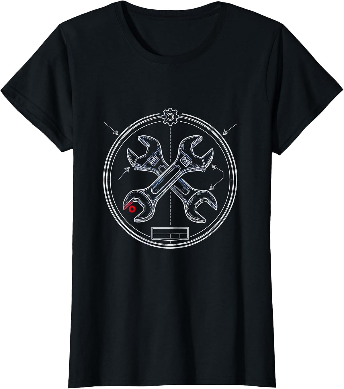 Mechanic Patch Badge Crossed Wrenches Graphic T-Shirt - Black