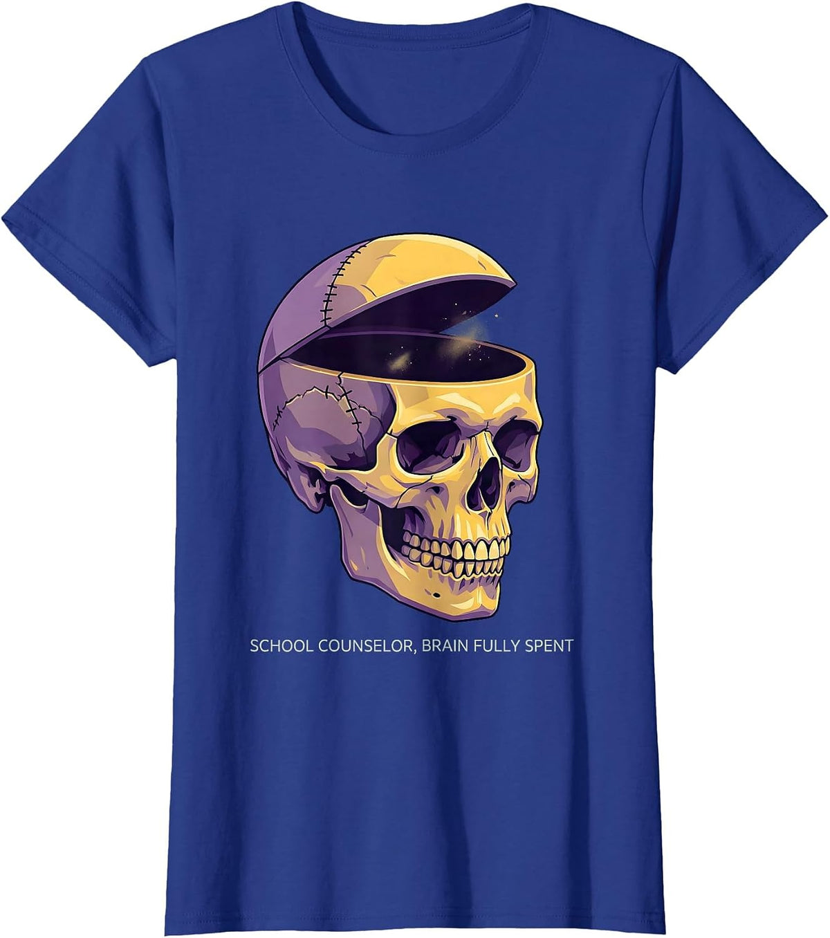 Women's School Counselor Brain Fully Spent Funny Zombie Teacher T-Shirt - Royal Blue