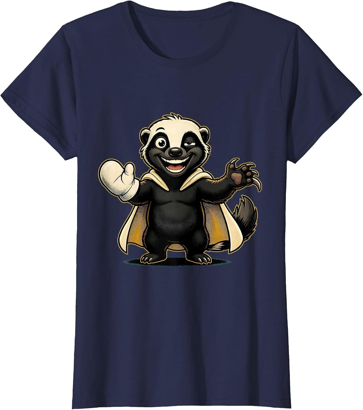 Women's Rubber-Hose Honey Badger Cartoon Funny Animal Lover T-Shirt - Navy Blue