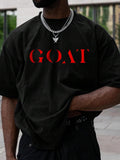 Men's Casual Short Sleeve T-Shirt, Goat Print Graphic Tee, Black Crew Neck Streetwear Top for Hip Hop & Sports Fans - As