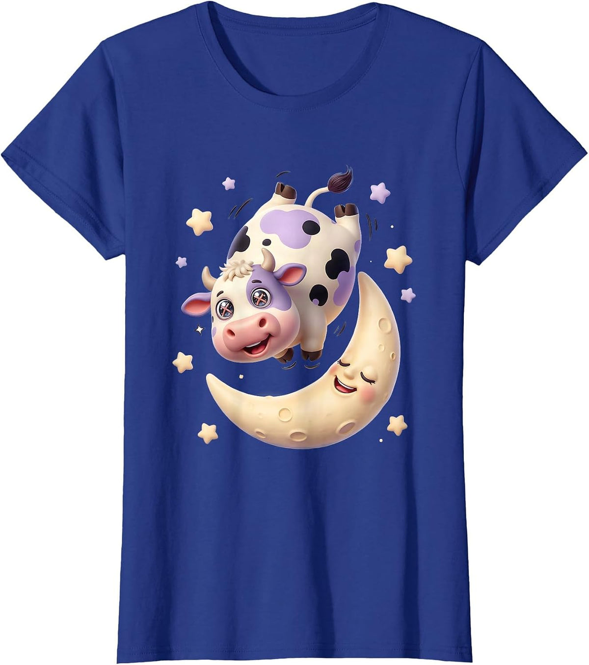 Women's Funny Cow Jumping Over the Moon Backwards T-Shirt - Royal Blue
