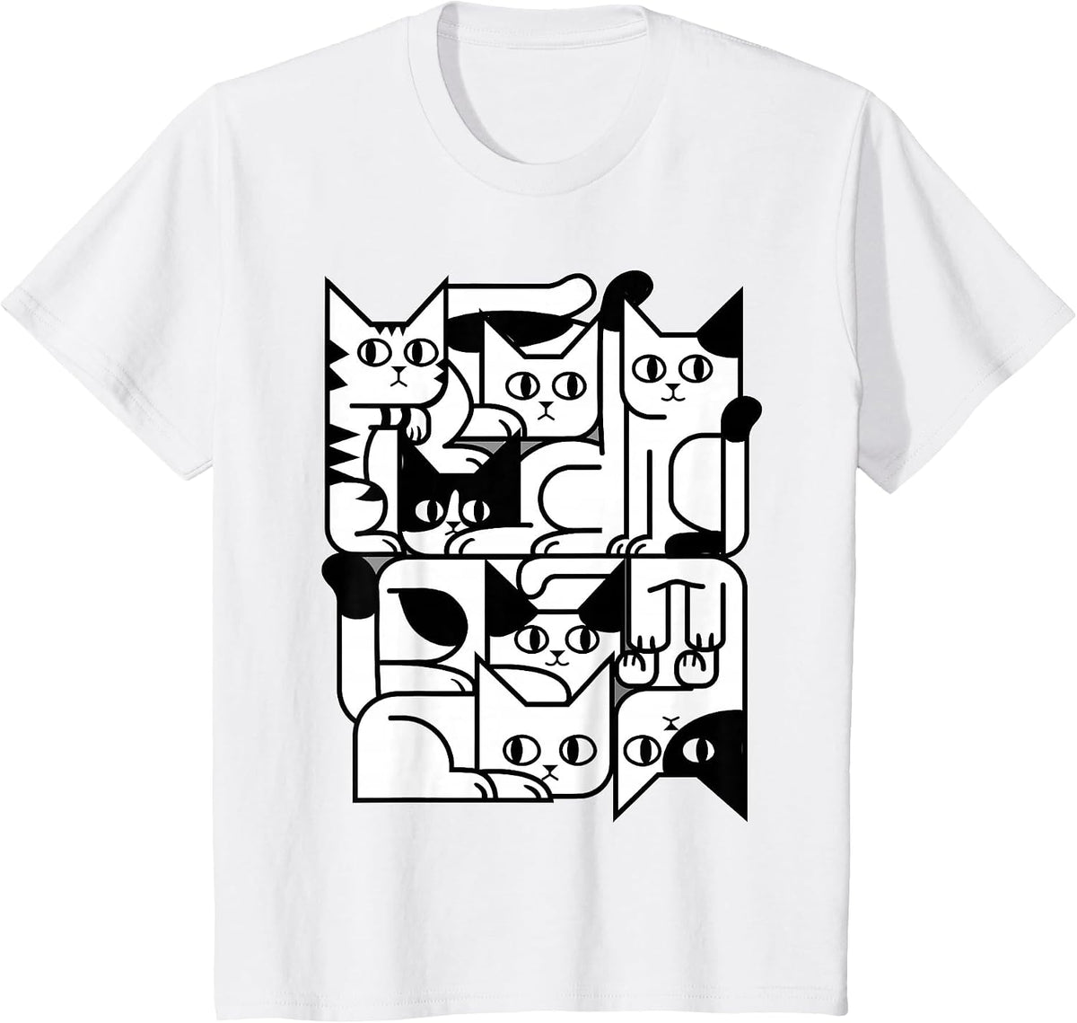 Geometric Cat Silhouette Abstract Kitten Classic Cute Cat T-Shirt - White