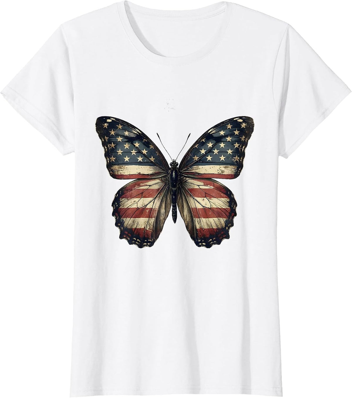 Patriotic Butterfly Wings American Flag Design T-Shirt - White