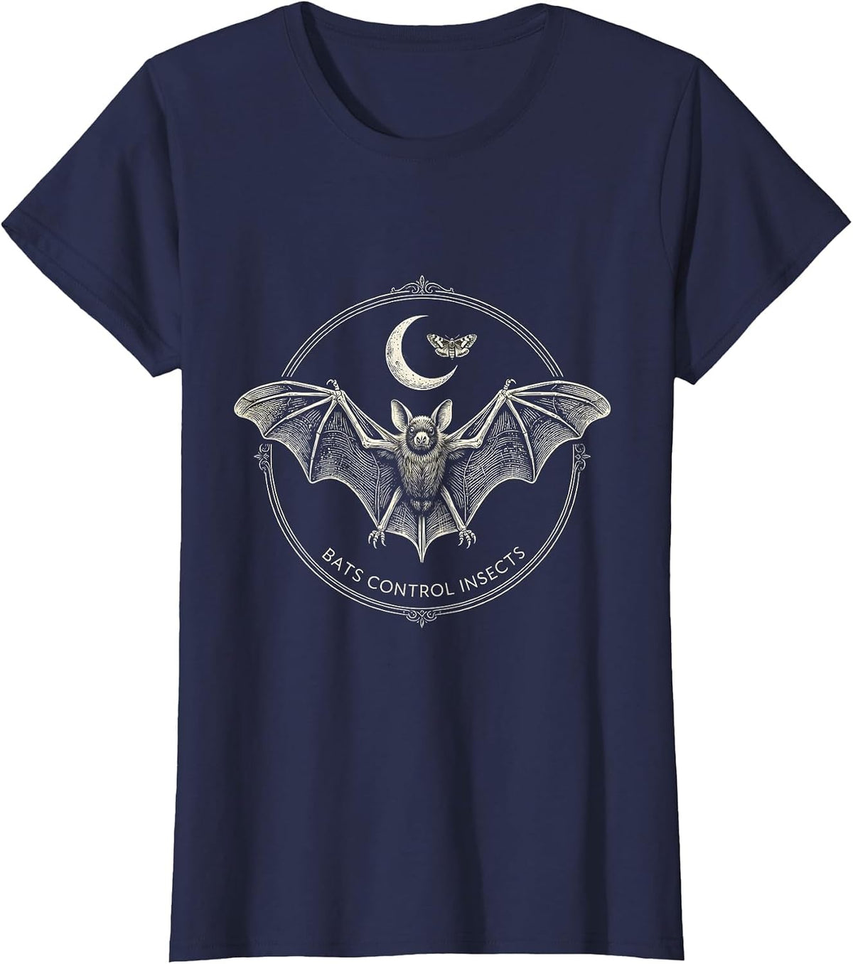 Women's Bats Control Insects Mystic Celestial Bat Lover Halloween T-Shirt - Navy Blue