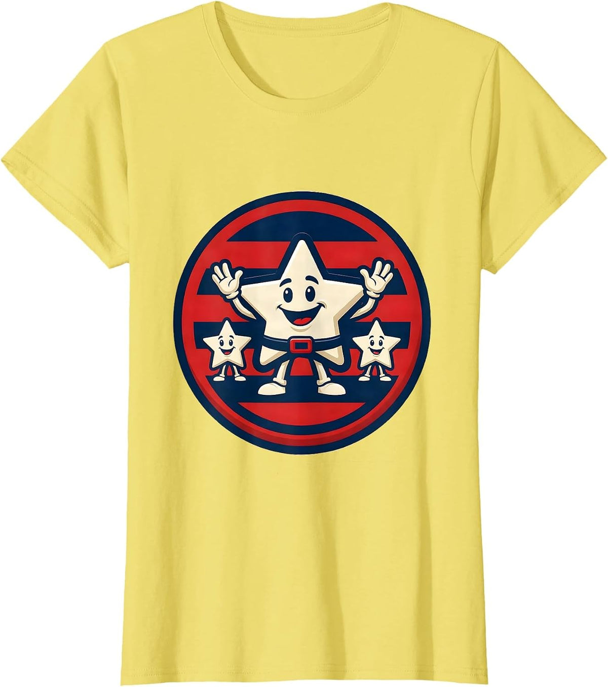 Women's Sealed Star Family Badge Patriotic Americana Labor Day T-Shirt - Lemon Yellow