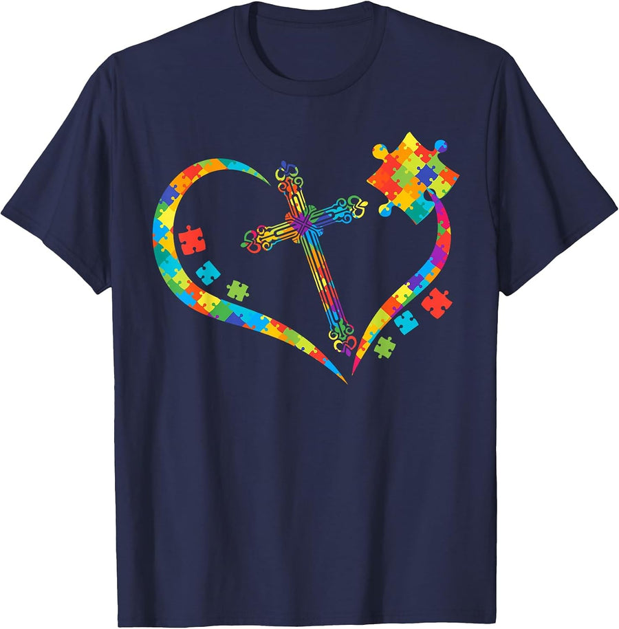 Christian Cross Puzzle Autism Awareness Costume Kids T-Shirt - Navy Blue