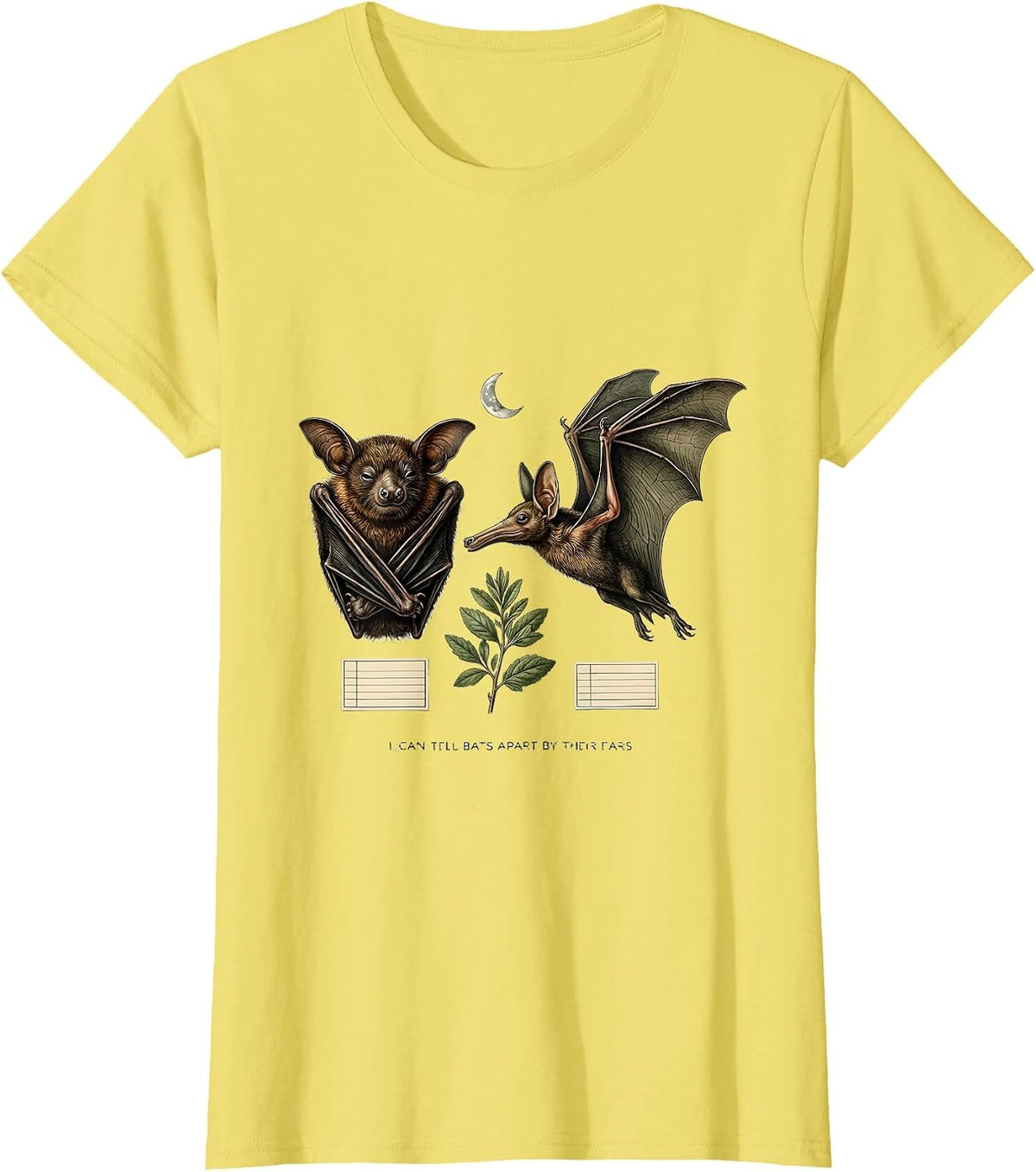 I Can Tell Bats Apart By Their Ears Botanical Bat Lover T-Shirt - Lemon Yellow