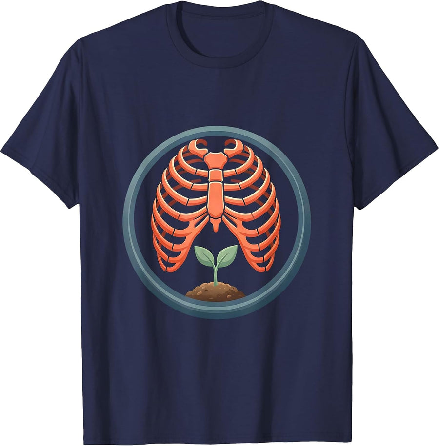 Mental Health Matters Ribcage Seedling Growth Art T-Shirt - Navy Blue