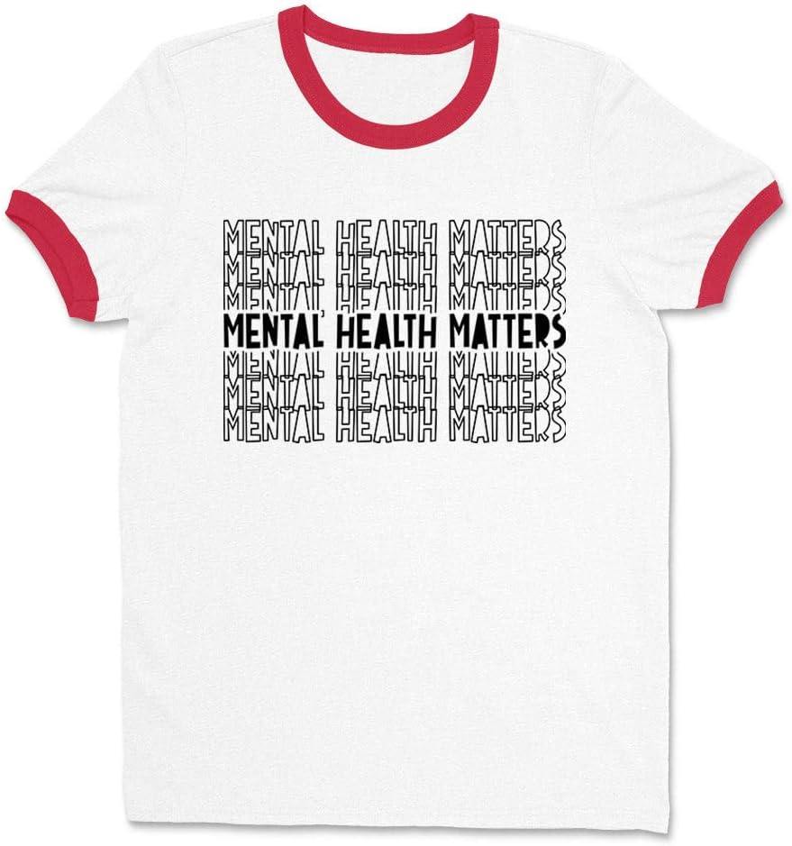 Mental Health Matters Ringer Tee Shirt Unisex - White\/Red