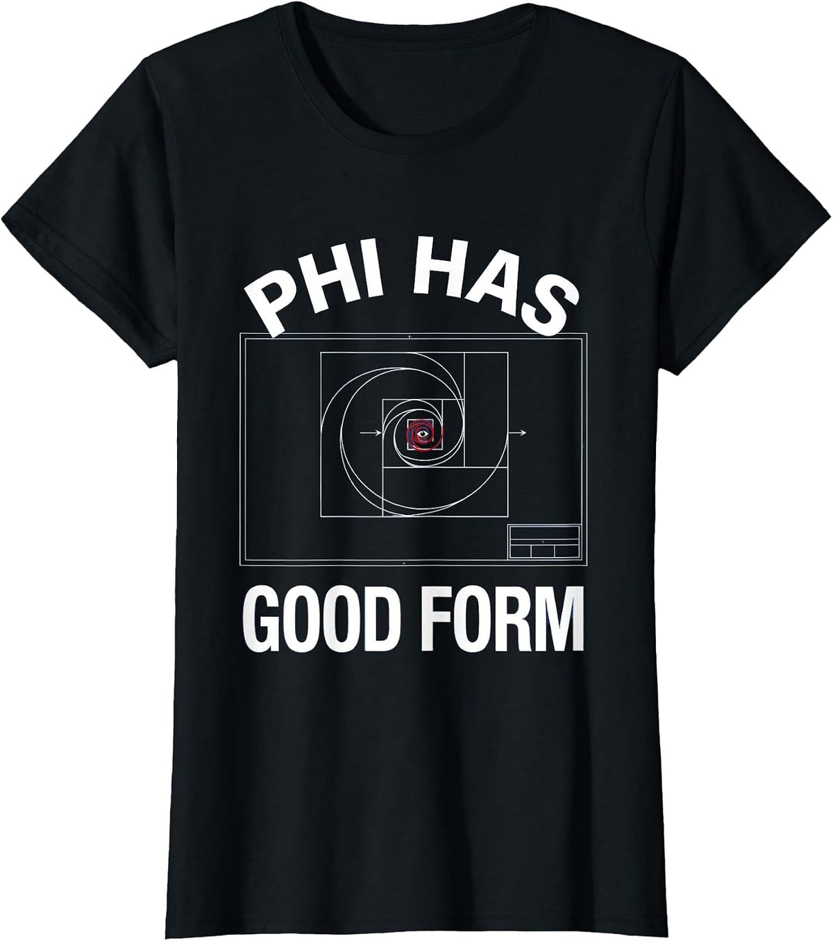 Women's Phi Has Good Form Technical Blueprint Math Sacred Geometry T-Shirt - Black
