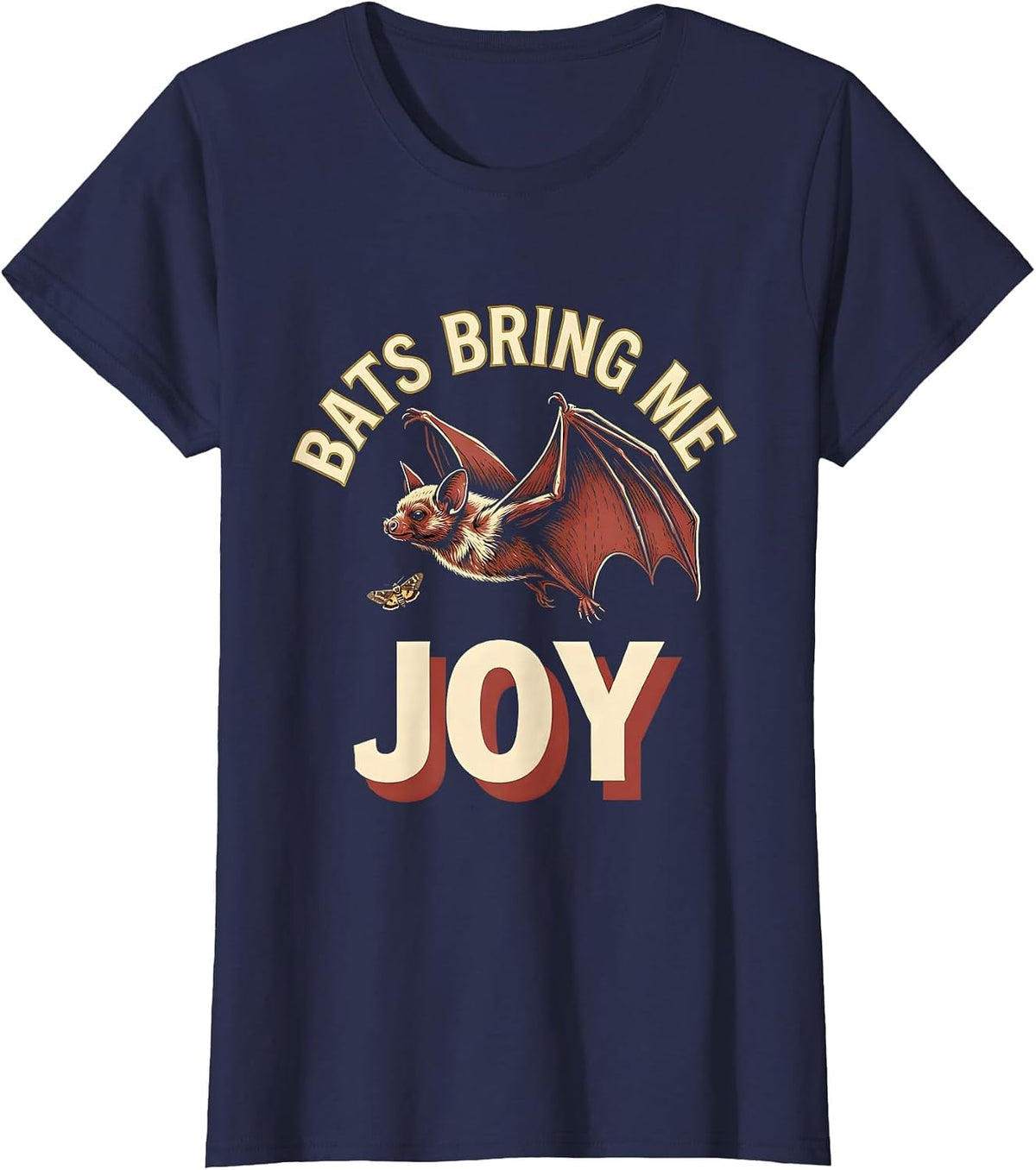 Women's Bats Bring Me Joy Whimsical Bat Lover Wildlife Conservation T-Shirt - Navy Blue