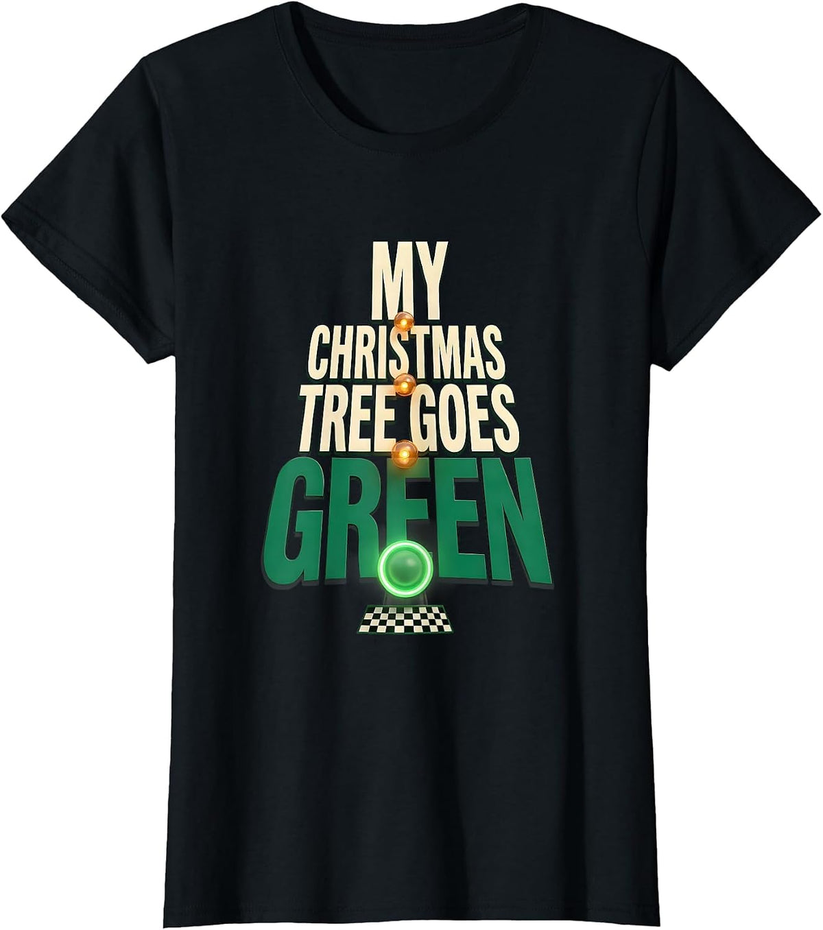 Women's My Christmas Tree Goes Green Funny Drag Racing Muscle Car T-Shirt - Black