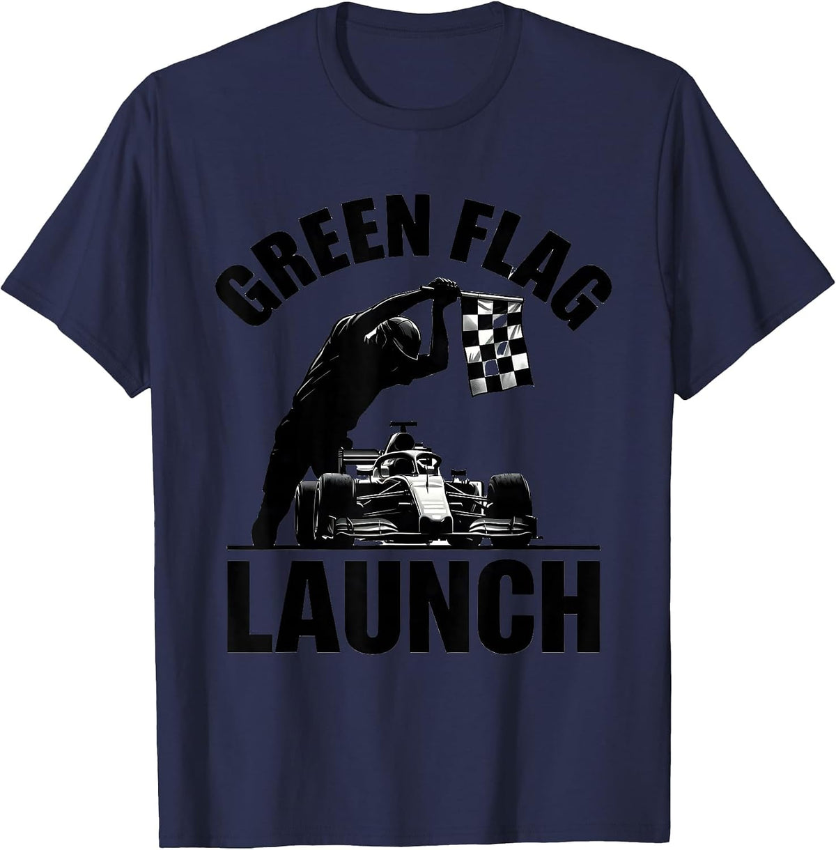 Men's Green Flag Launch Racing Fan Driver Gift T-Shirt - Navy Blue