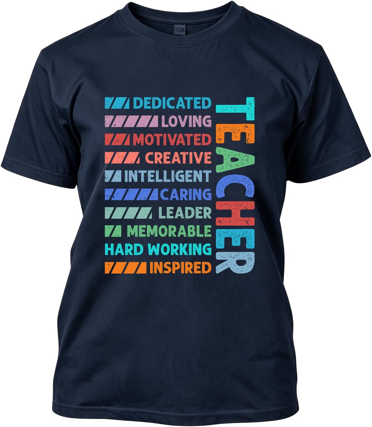 Teacher Positive Qualities Graphic Tee Unisex Teacher Appreciation Gift Top - Navy