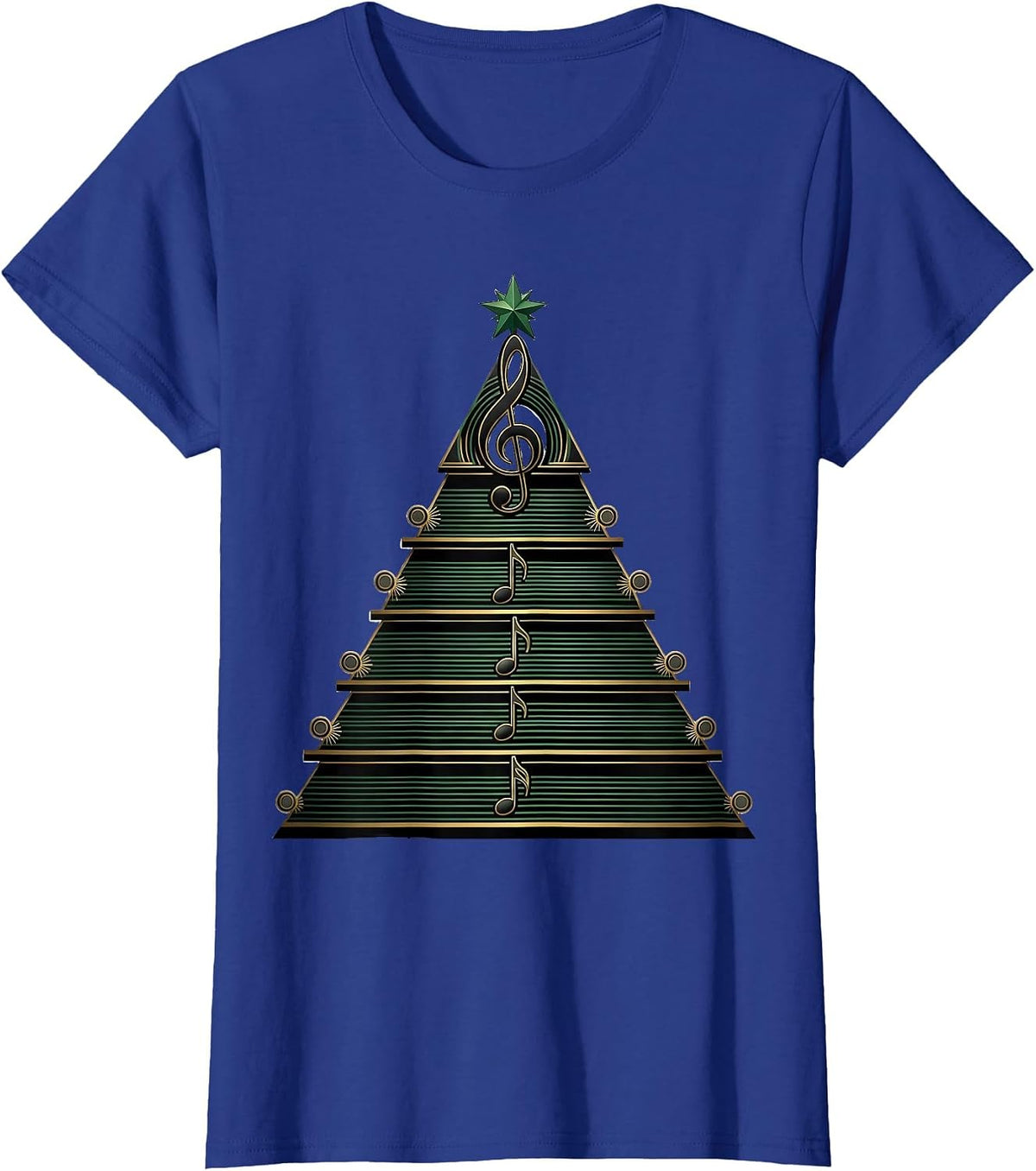Women's Stepped Caroling Pavilion Art Deco Music Teacher Christmas T-Shirt - Royal Blue