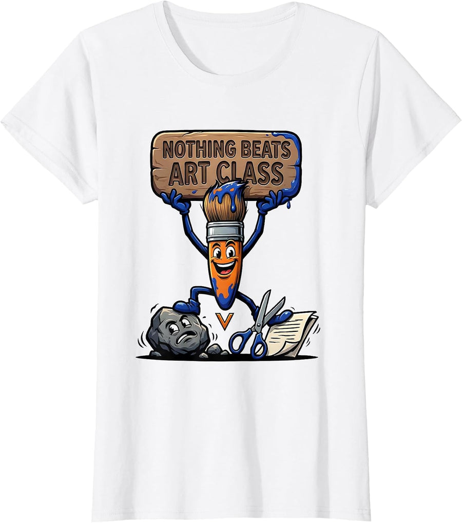 Women's Nothing Beats Art Class Cartoon Funny Back to School Grade T-Shirt - White