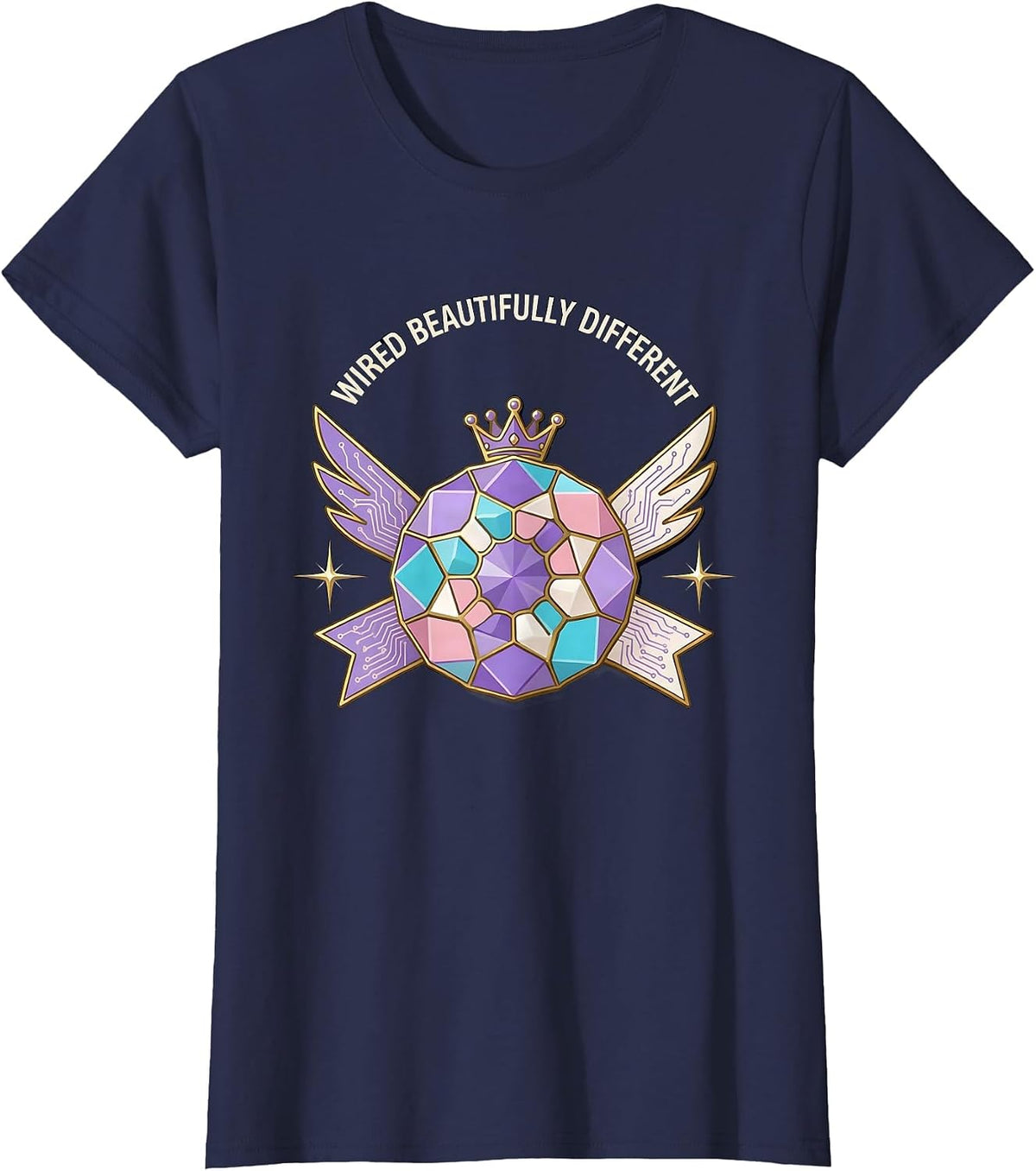 Women's Wired Beautifully Different Neurodiversity Design T-Shirt - Navy Blue