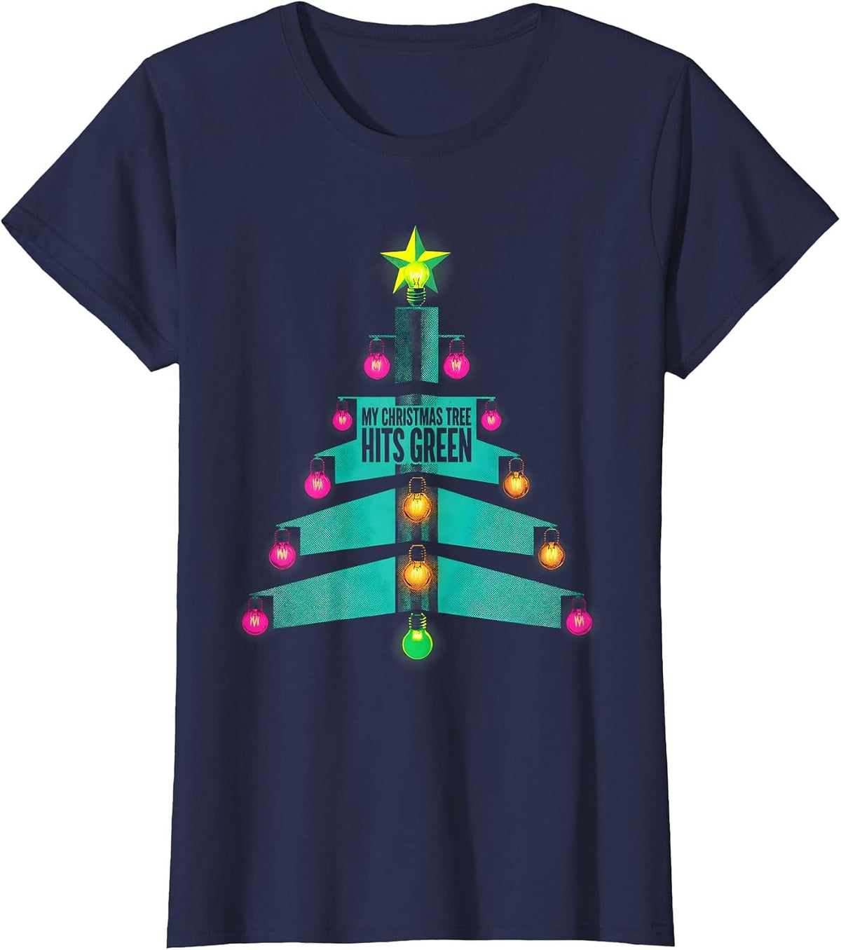 Women's My Christmas Tree Hits Green Funny Muscle Car Drag Racing T-Shirt - Navy Blue