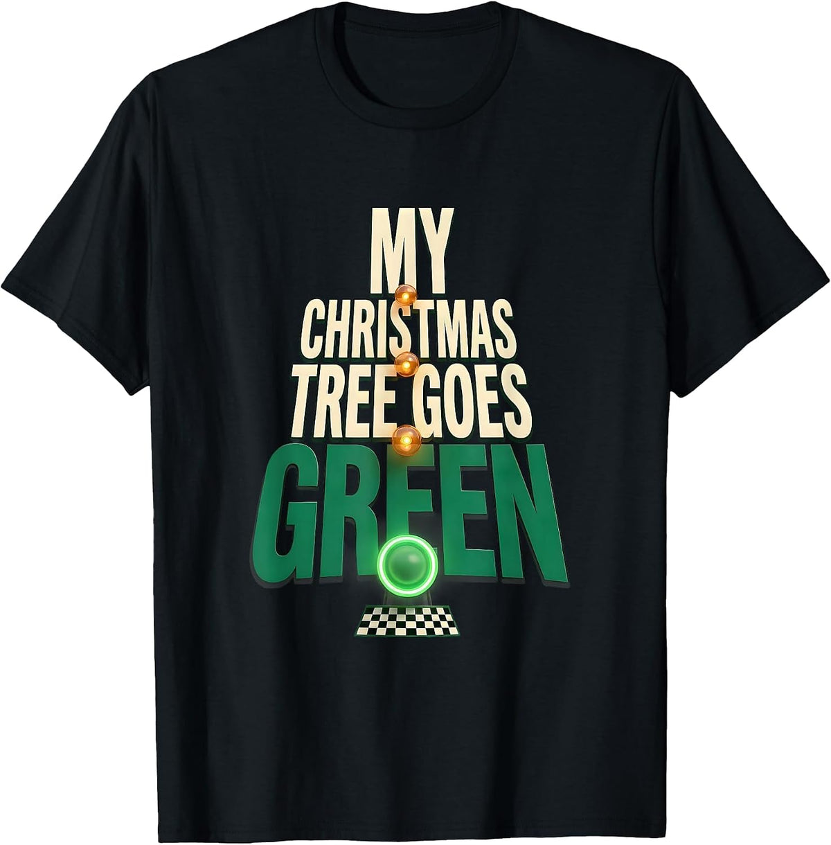 Men's My Christmas Tree Goes Green Funny Drag Racing Muscle Car T-Shirt - Black