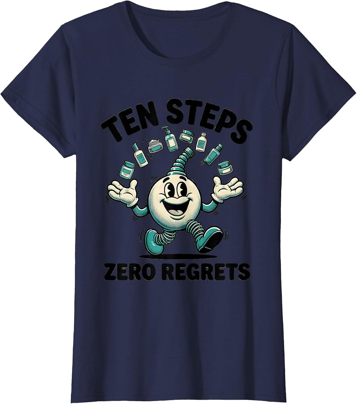 Women's K-Beauty Ten Steps Zero Regrets Skincare Design T-Shirt - Navy Blue