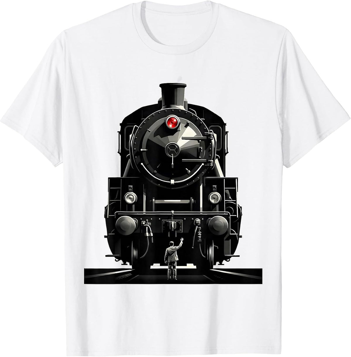Men's Enormous Diesel Locomotive Swiss International Train Humor T-Shirt - White