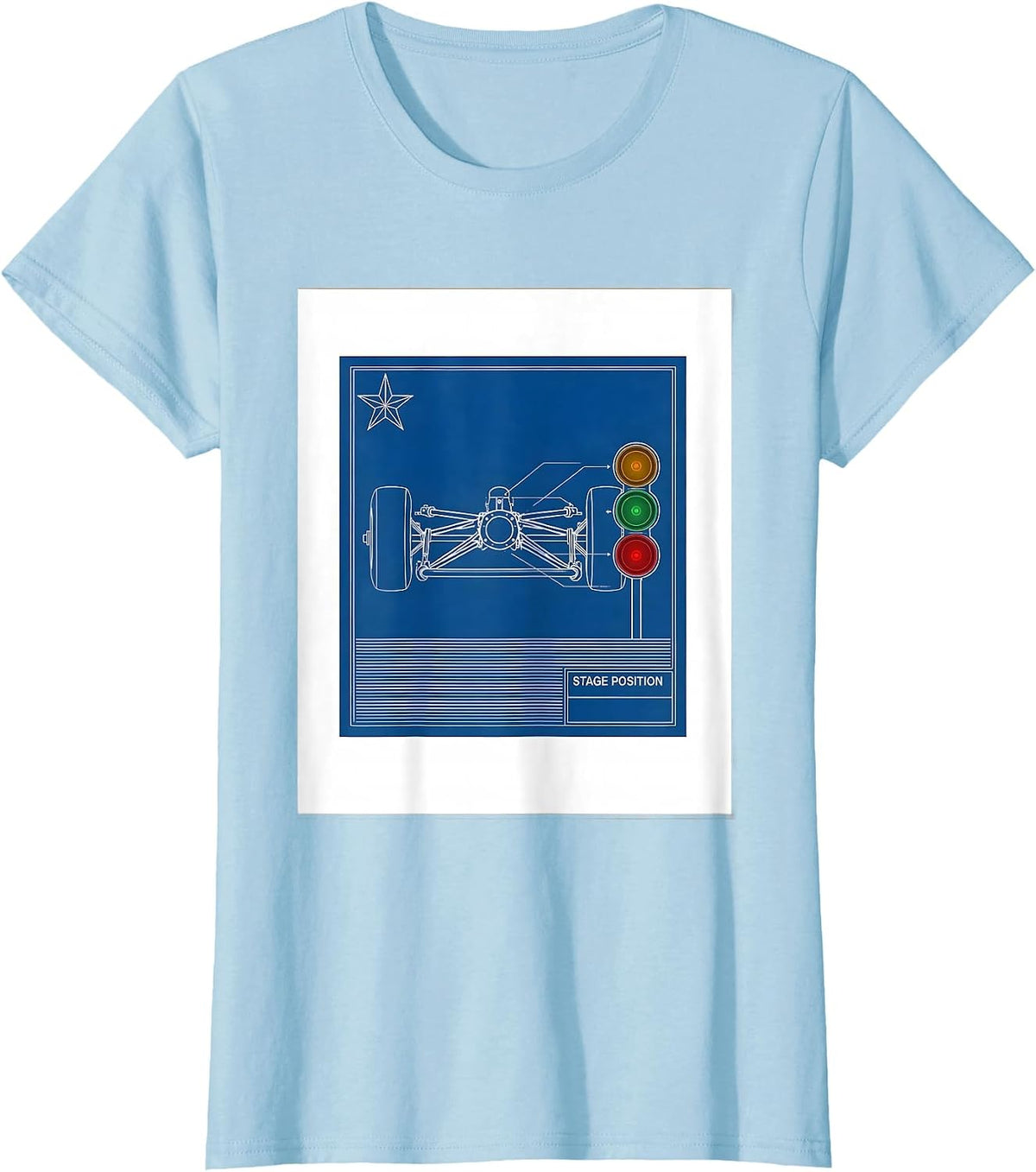 Stage Position Technical Blueprint RC Drag Racing American T-Shirt - Baby Blue