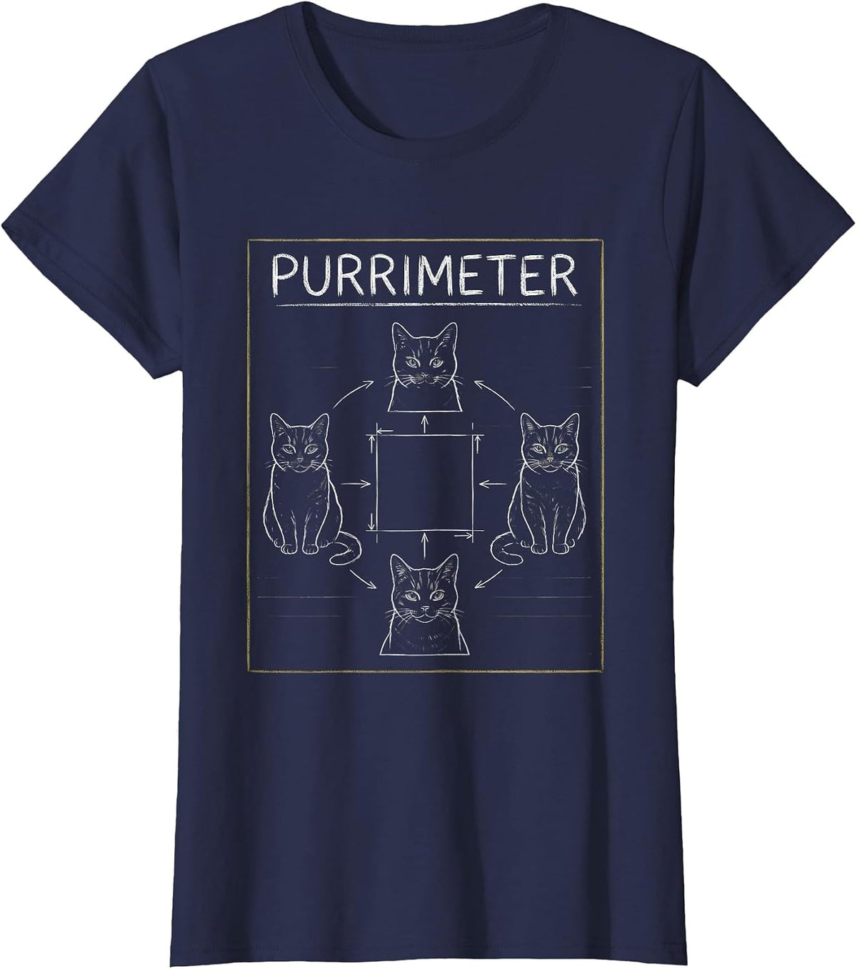Women's Purrimeter Cat Geometry Math Funny Science Teacher Student T-Shirt - Navy Blue