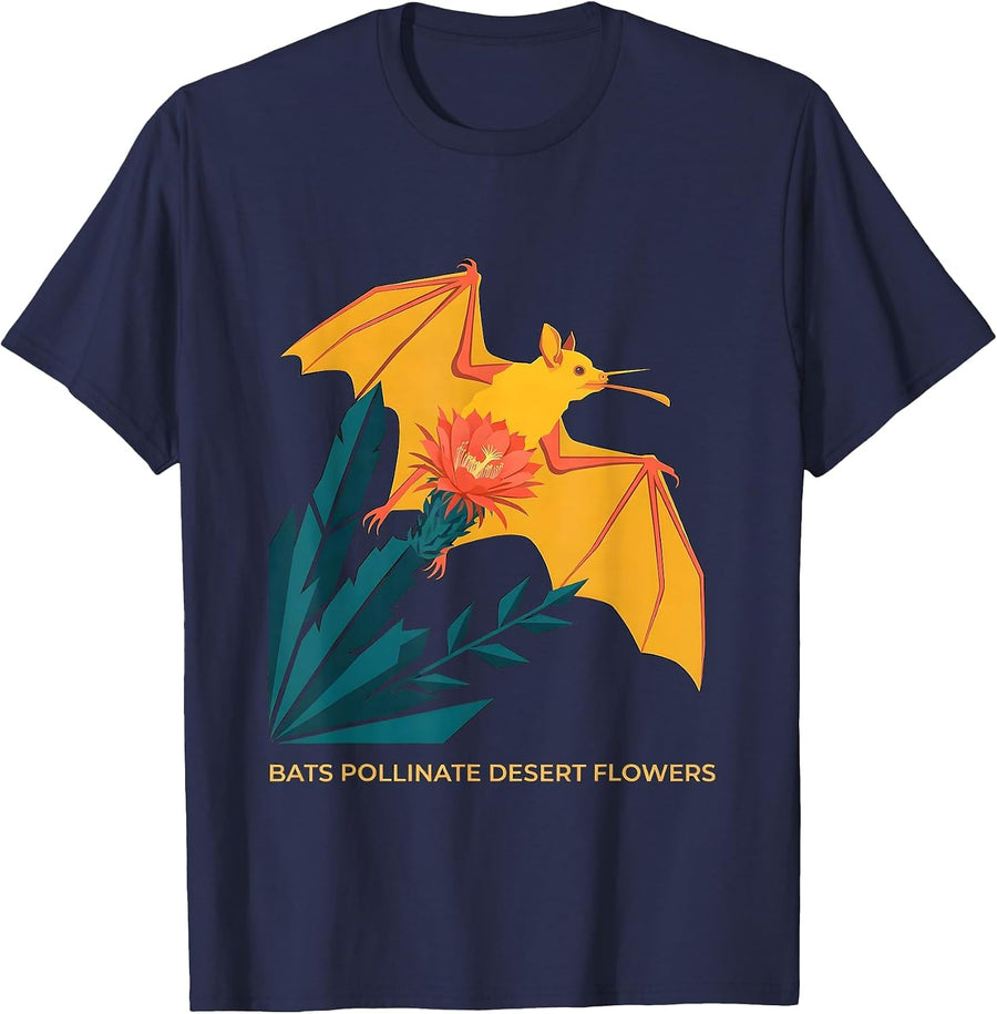 Bats Pollinate Desert Flowers Vintage Gothic Bat Lover T-Shirt - Navy Blue