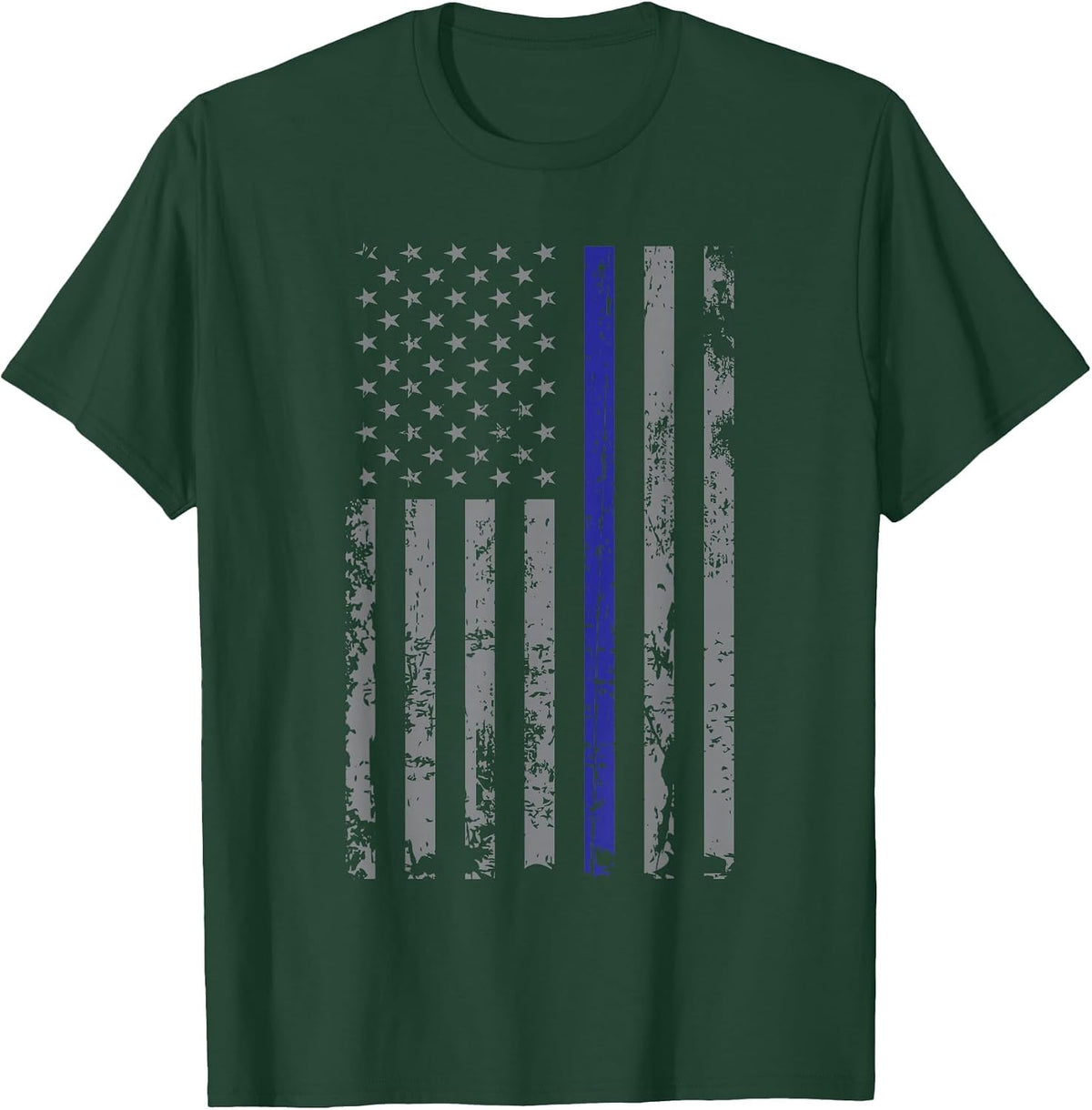 Defend the Police American Flag Heart Police Support T-Shirt - Dark Green