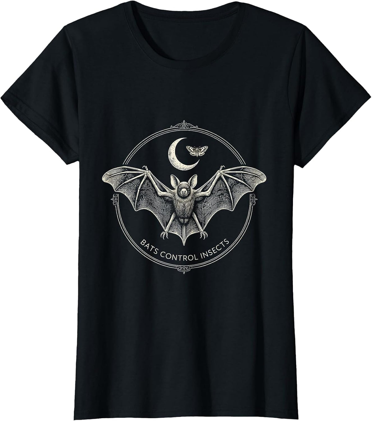 Women's Bats Control Insects Mystic Celestial Bat Lover Halloween T-Shirt - Black