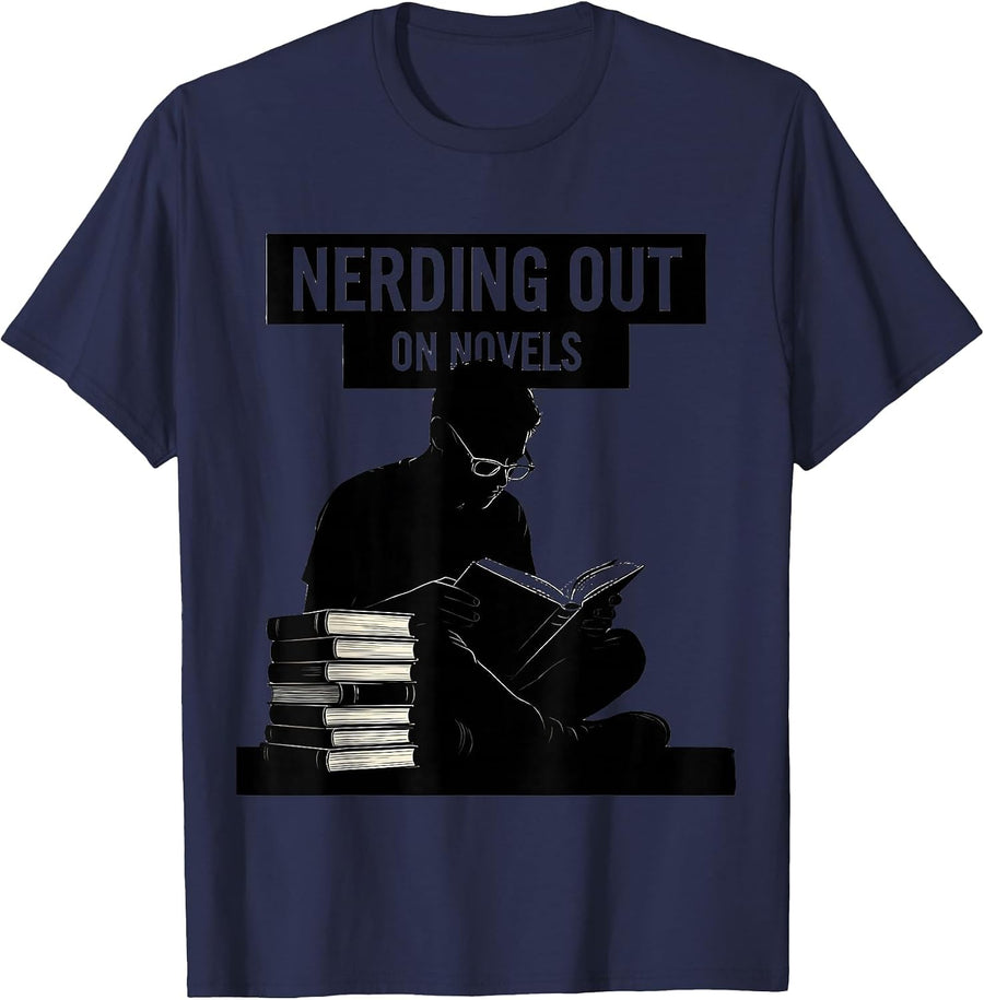 Nerding Out On Novels English Teacher Design T-Shirt - Navy Blue