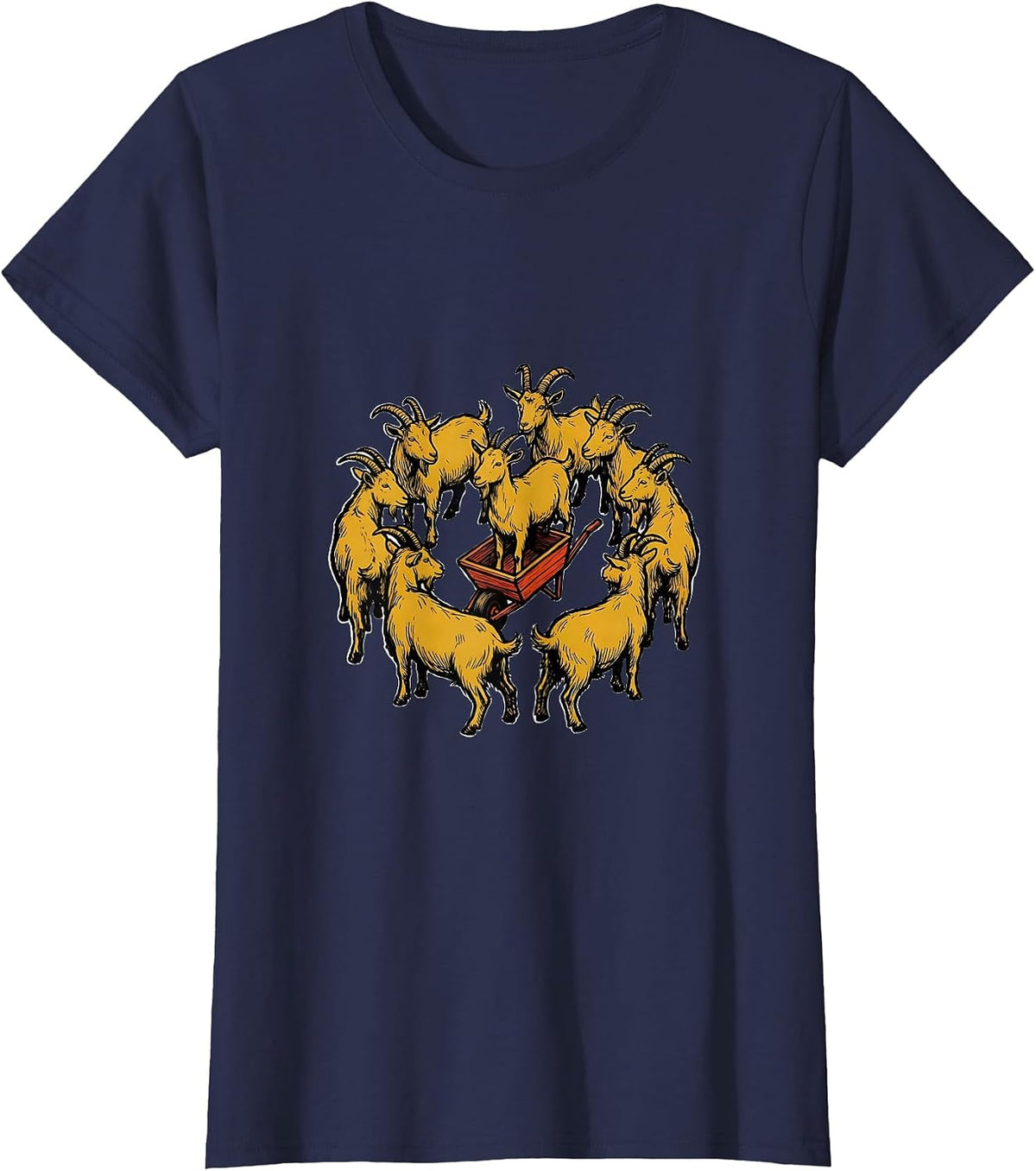 Women's Seven Goats Wheelbarrow Funny Farm Animal Lover Gift T-Shirt - Navy Blue