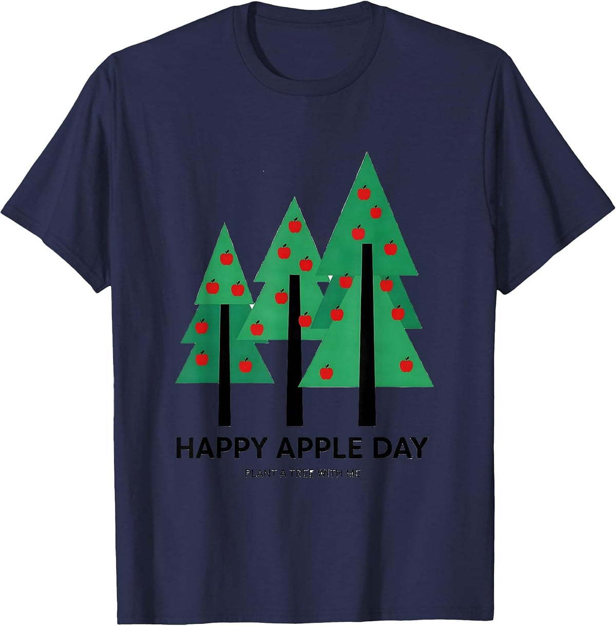 Happy Apple Day Plant A Tree With Me Geometric Johnny T-Shirt - Navy Blue