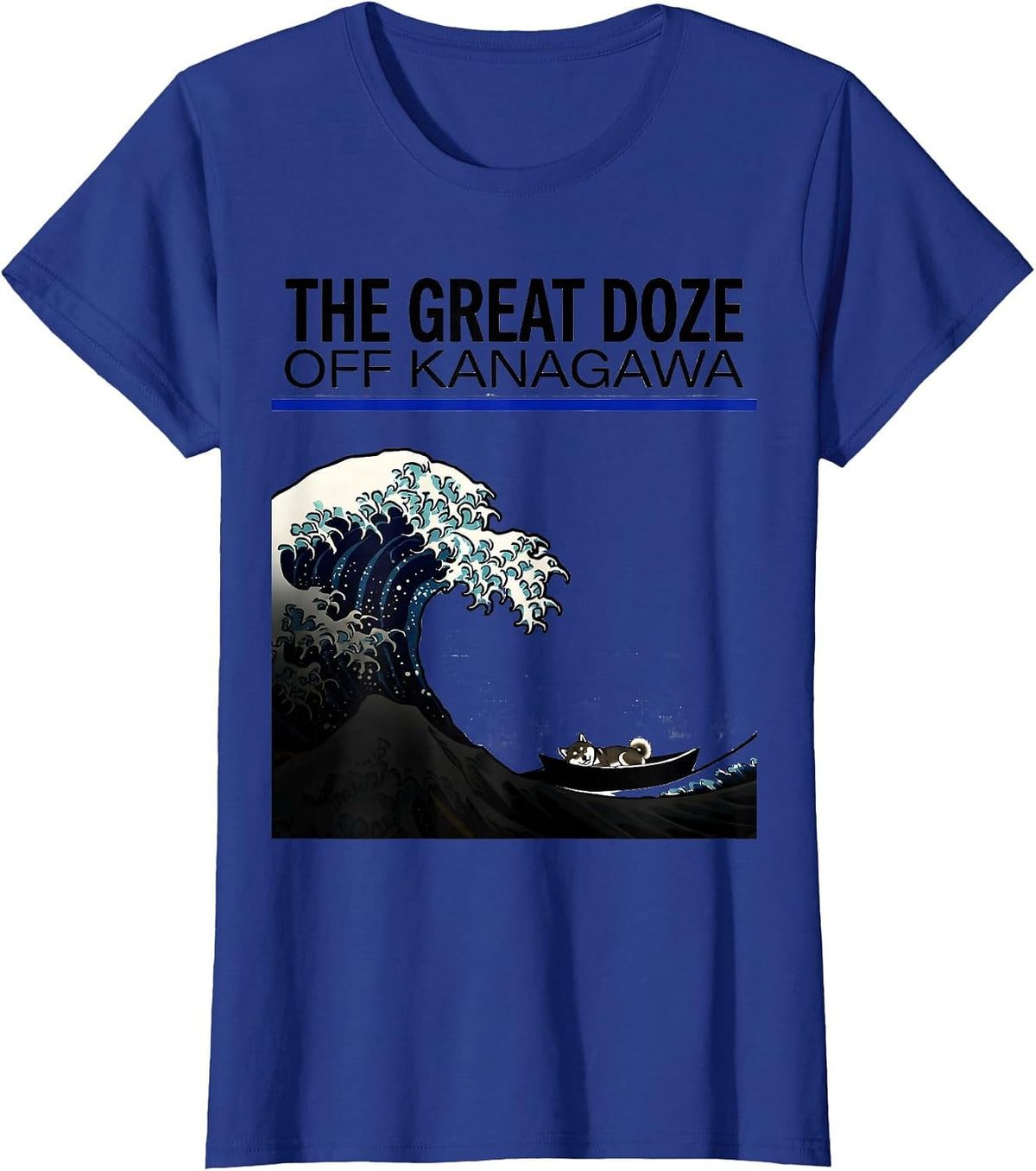 Women's The Great Doze off Kanagawa Funny Japanese Art Animal Meme T-Shirt - Royal Blue