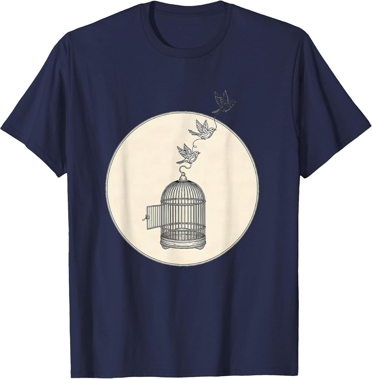 Men's Mental Health Matters Open Birdcage Freedom Design T-Shirt - Navy Blue