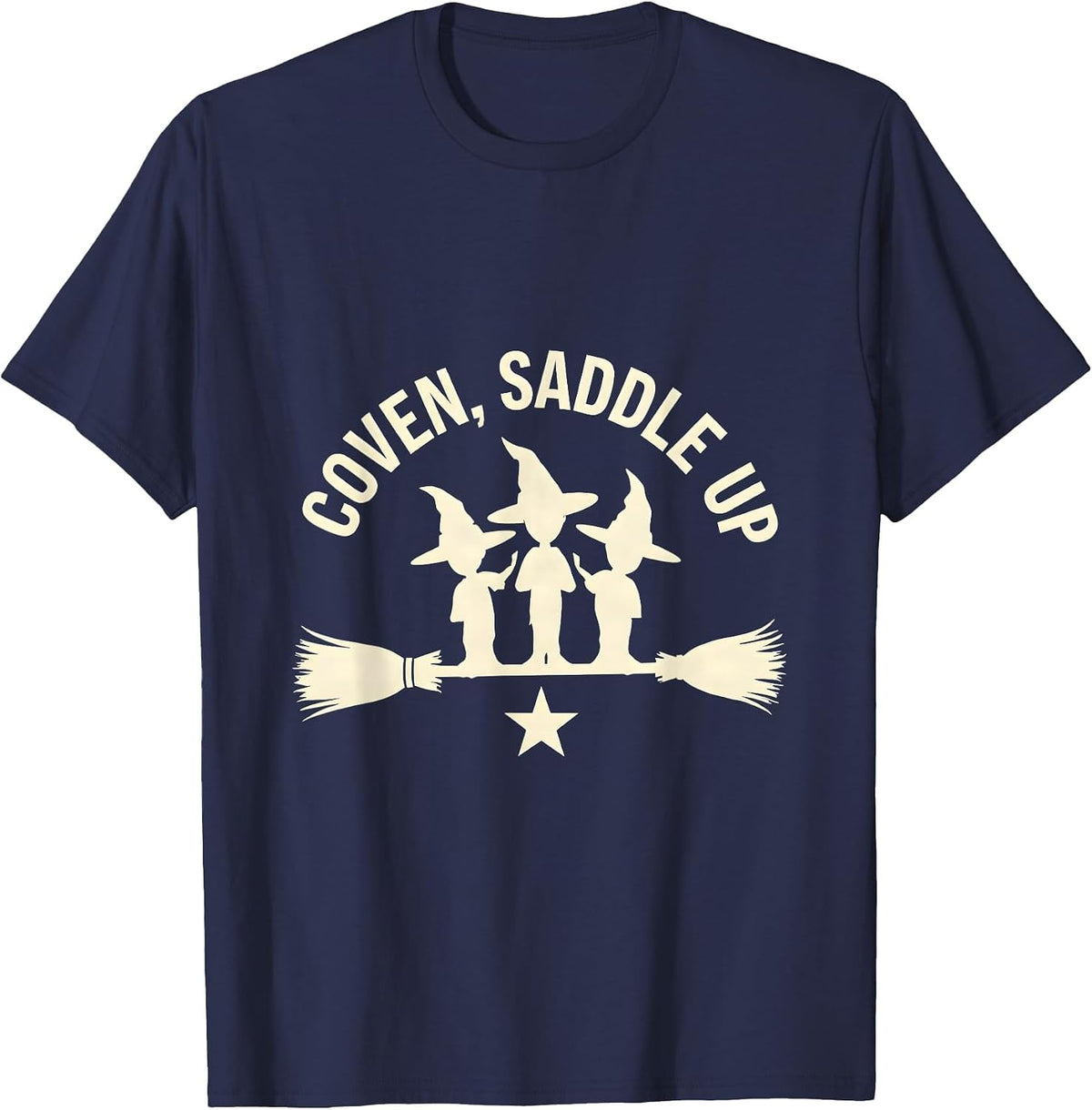 Coven Saddle Up Funny Halloween Witch Novelty T-Shirt - Navy Blue